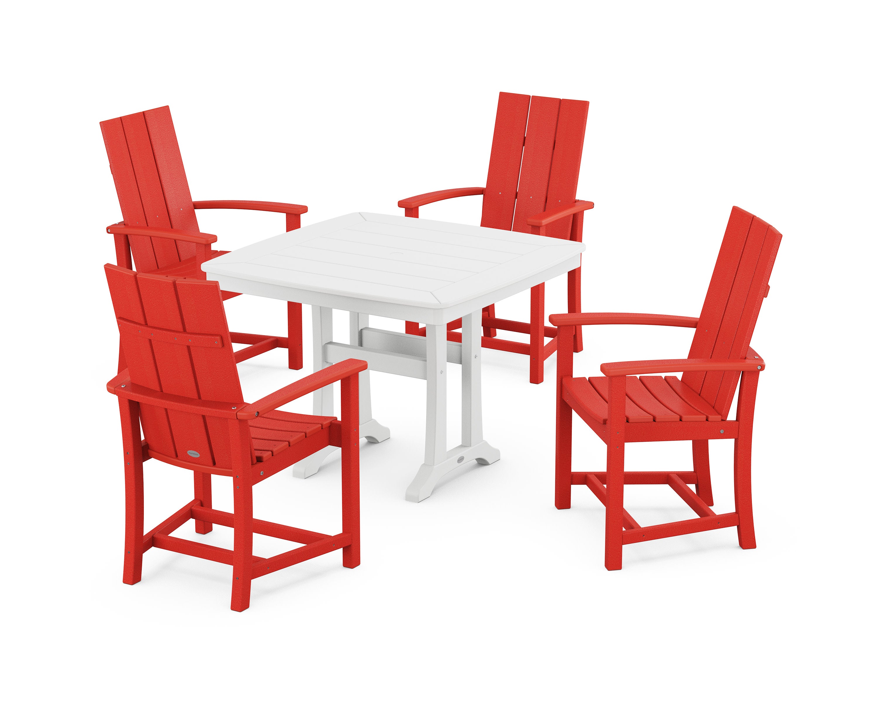 Modern Adirondack 5-Piece Dining Set with Trestle Legs in Sunset Red / White