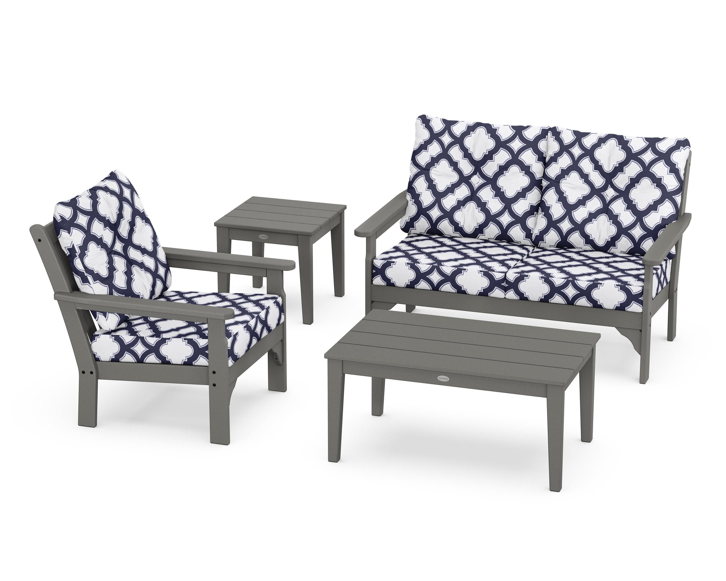 Vineyard 4-Piece Deep Seating Set in Slate Grey / Trellis Navy