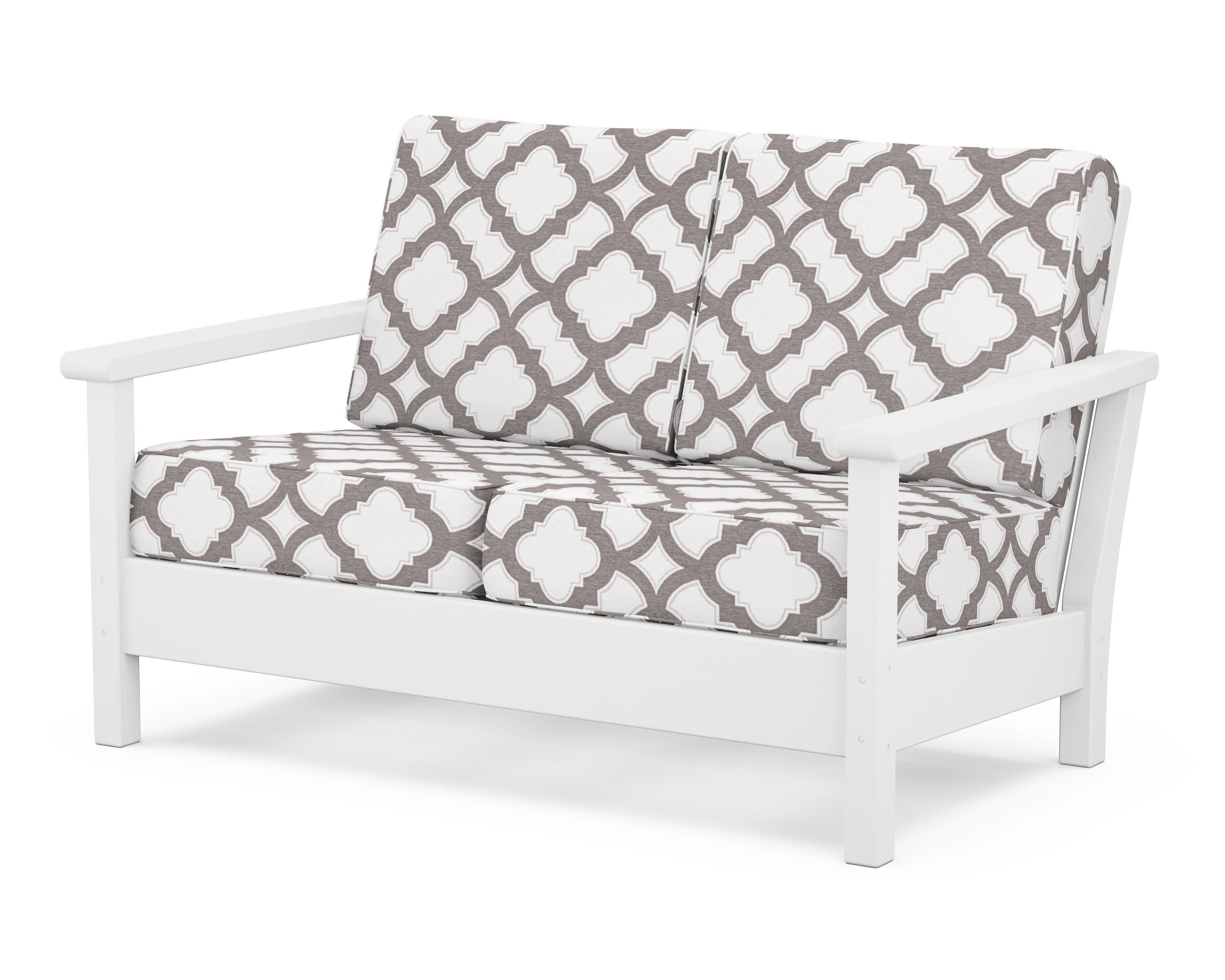 Harbour Deep Seating Loveseat in White / Trellis Grey Mist