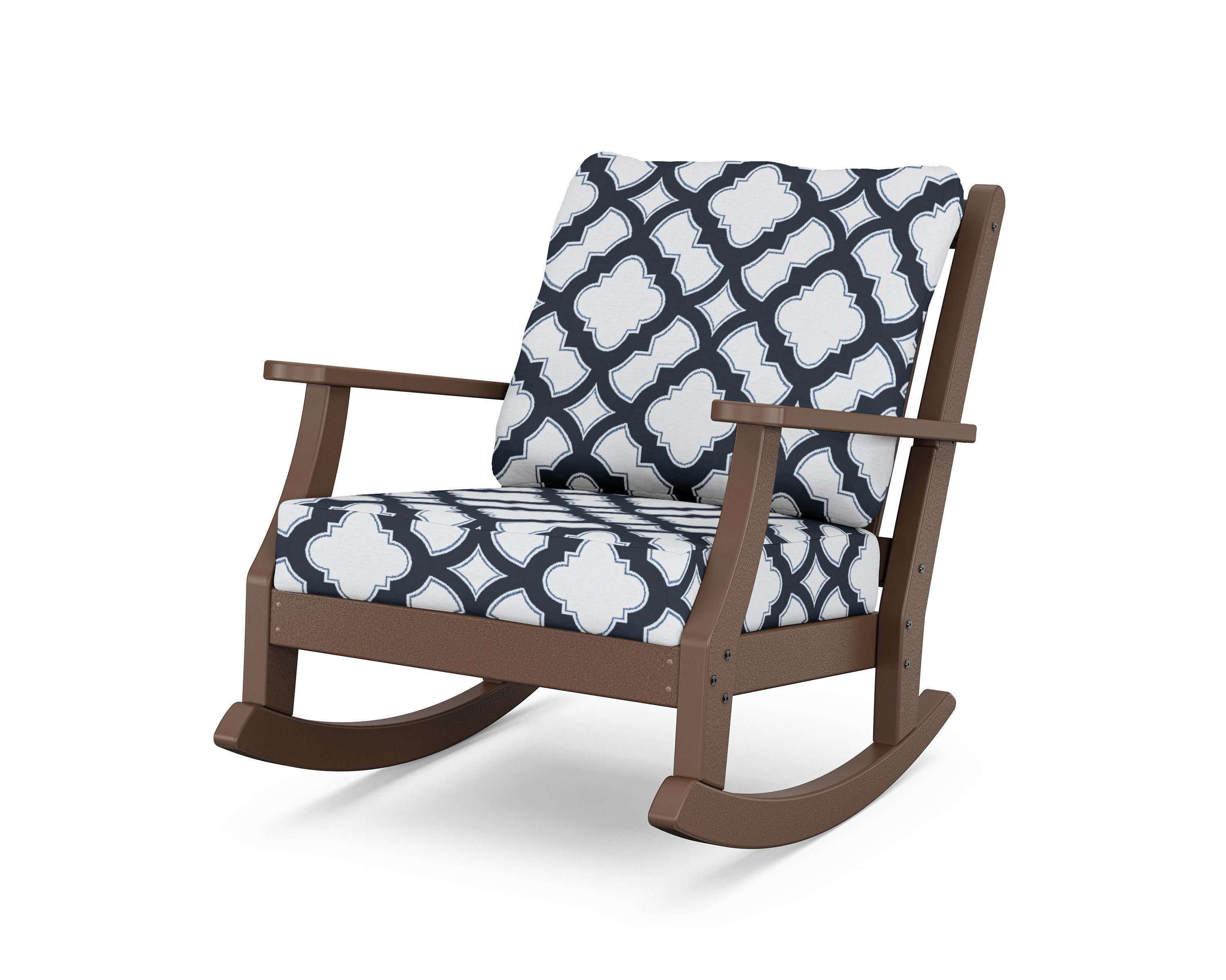 Wovendale Deep Seating Rocking Chair in Mahogany / Trellis Marine Indigo