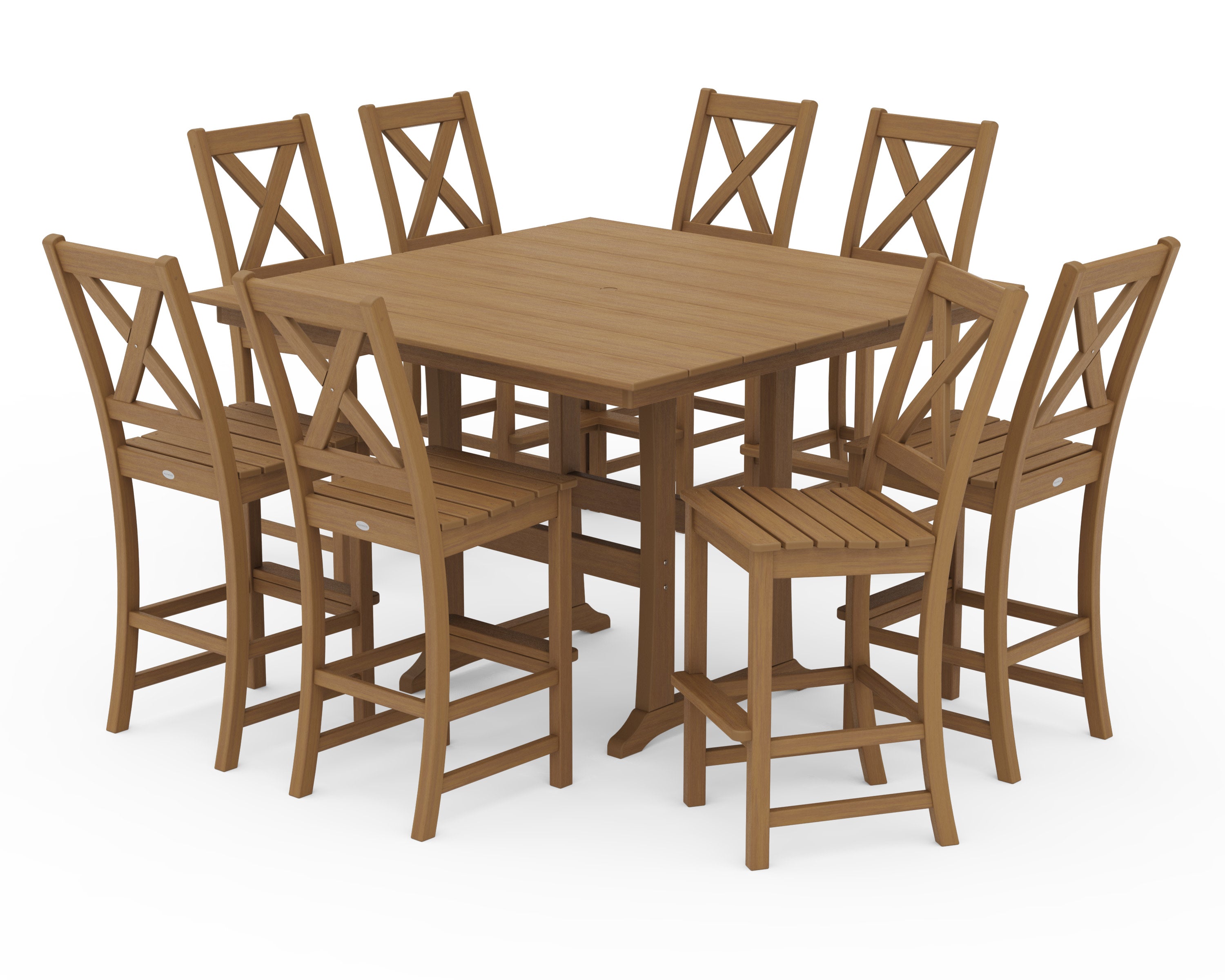 Braxton 9-Piece Farmhouse Trestle Bar Set in Natural