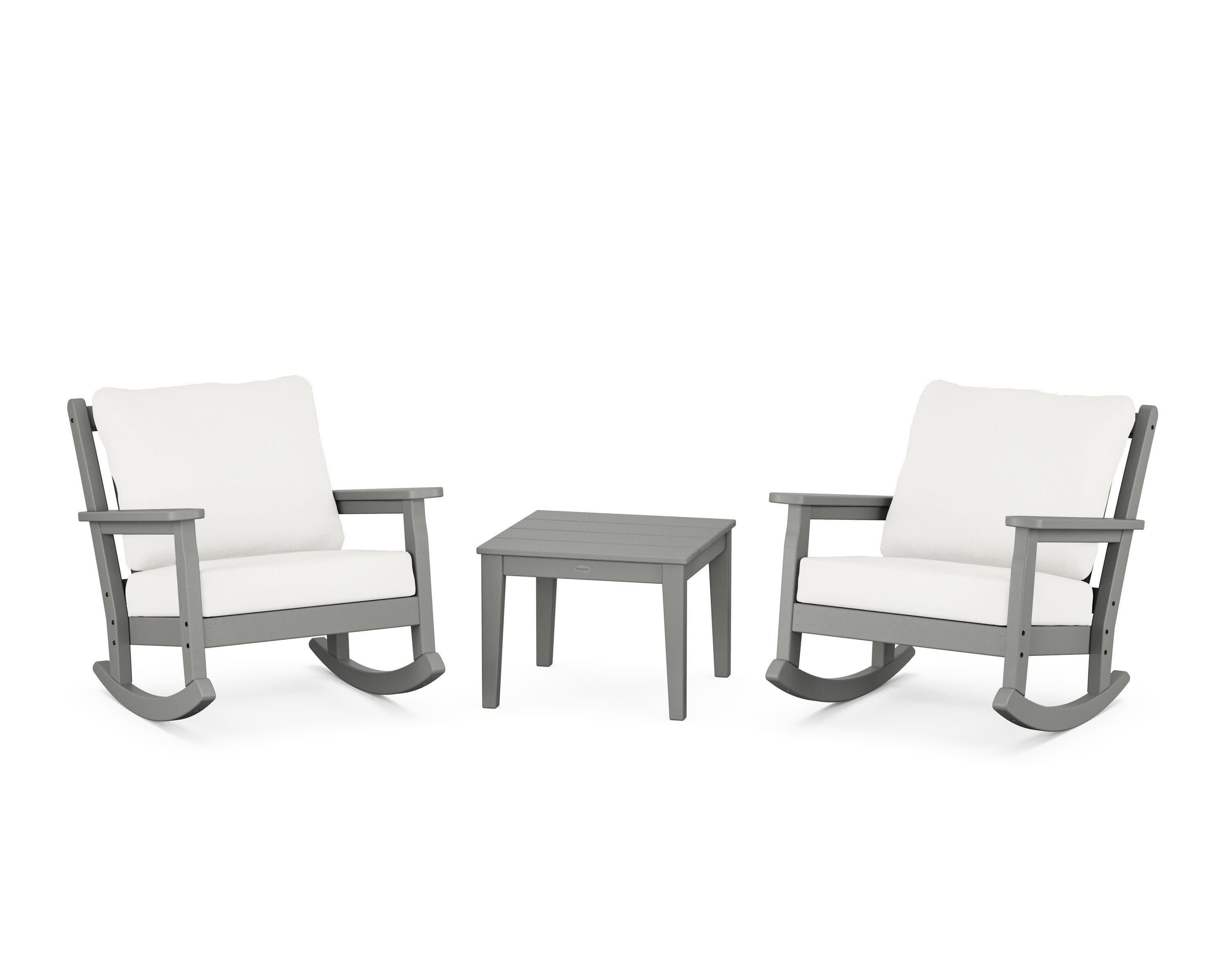 Chippendale 3-Piece Deep Seating Rocker Set in Slate Grey / Natural Linen