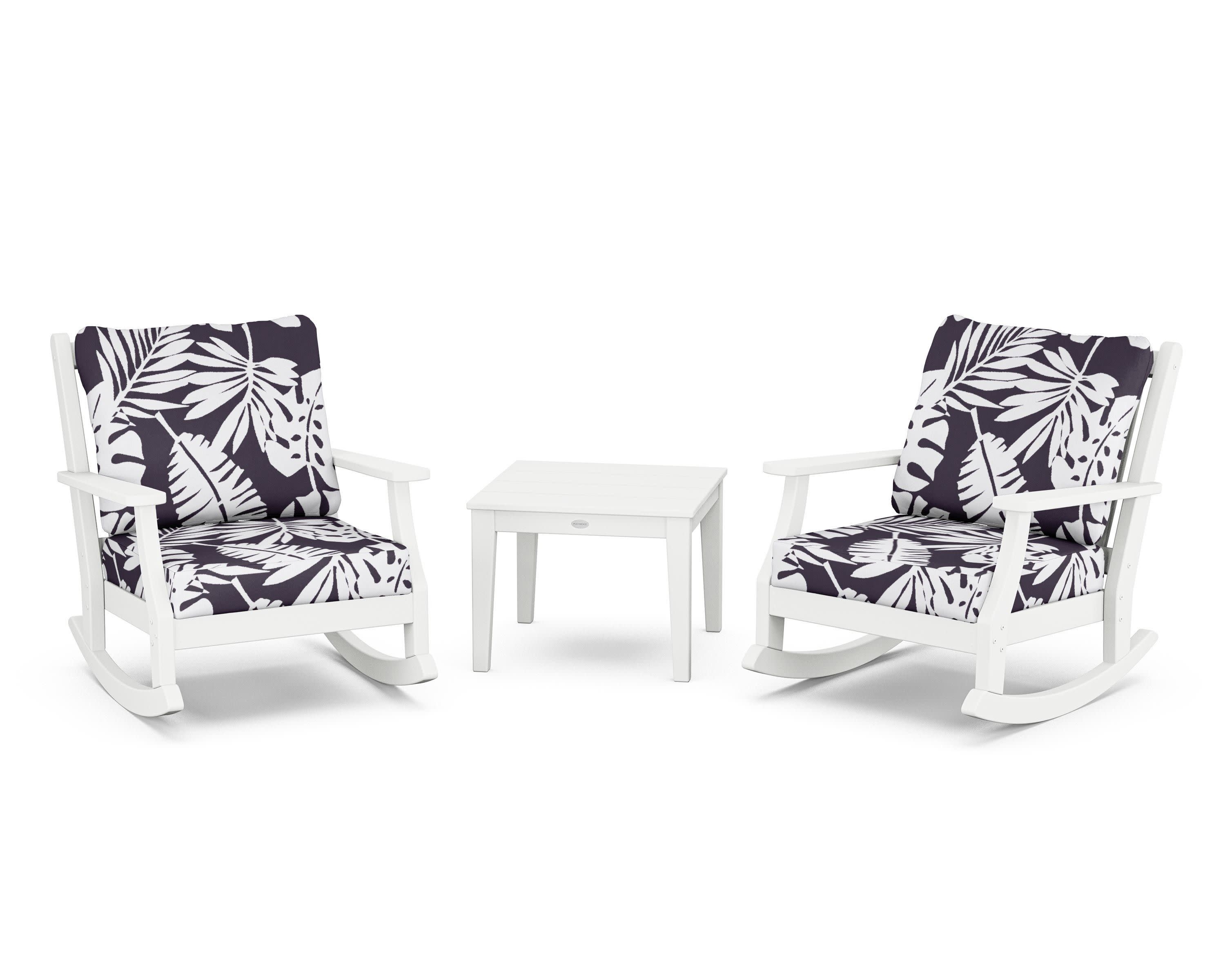 Wovendale 3-Piece Deep Seating Rocker Set in White / Leaf Navy
