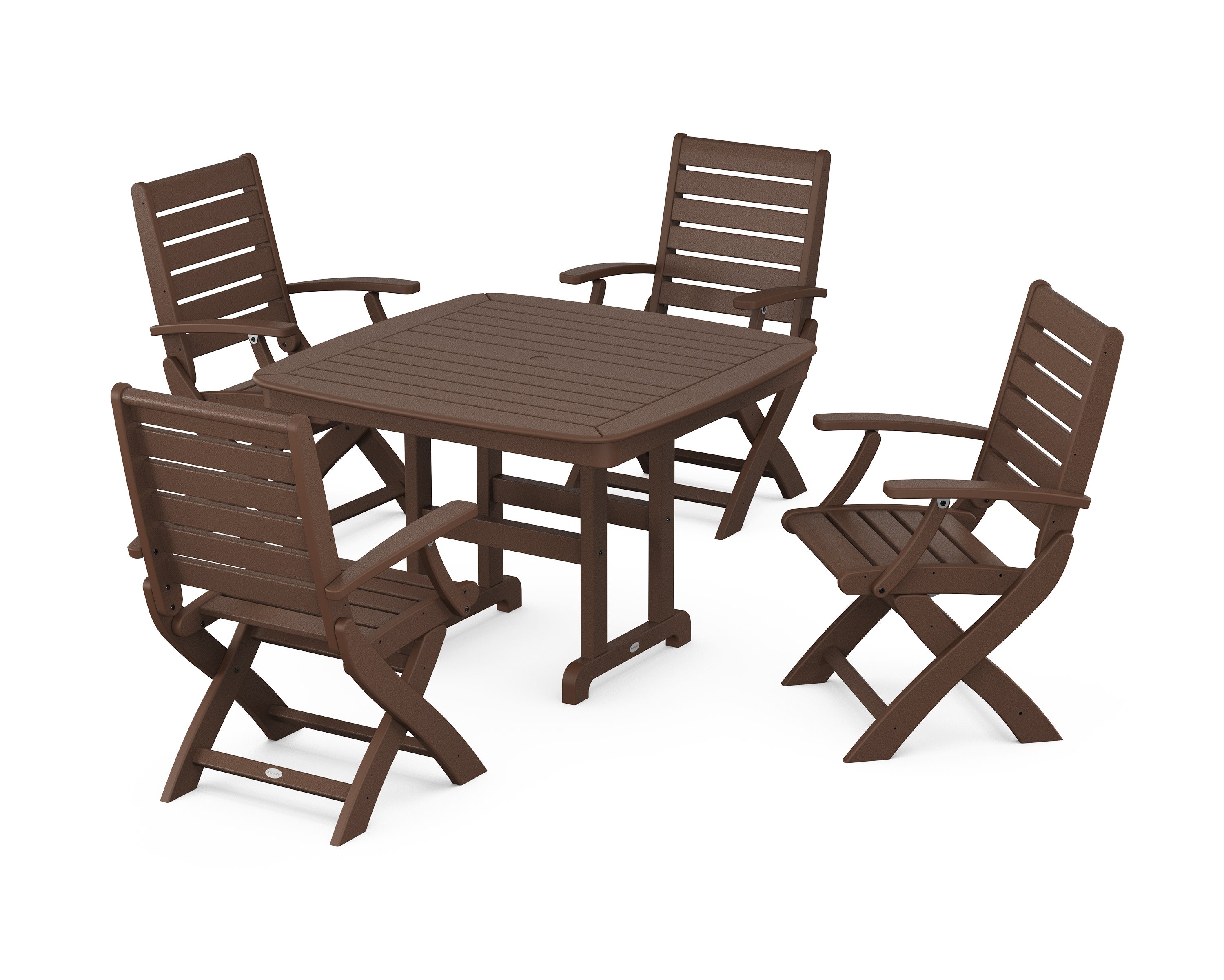 Signature Folding Chair 5-Piece Dining Set with Trestle Legs in Mahogany