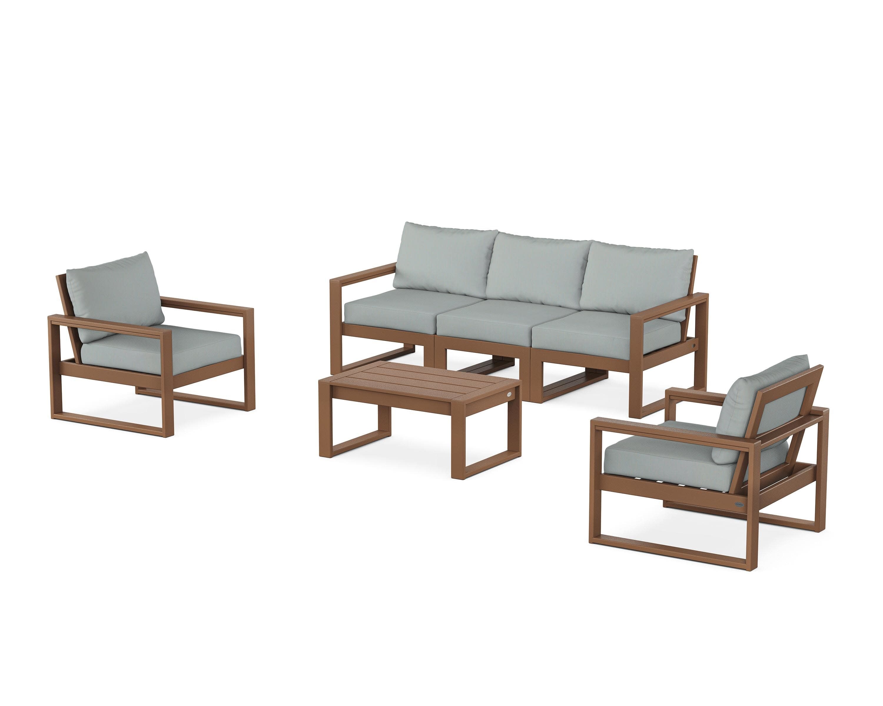 EDGE Sectional 4-Piece Deep Seating Set with Sofa in Teak / Spa