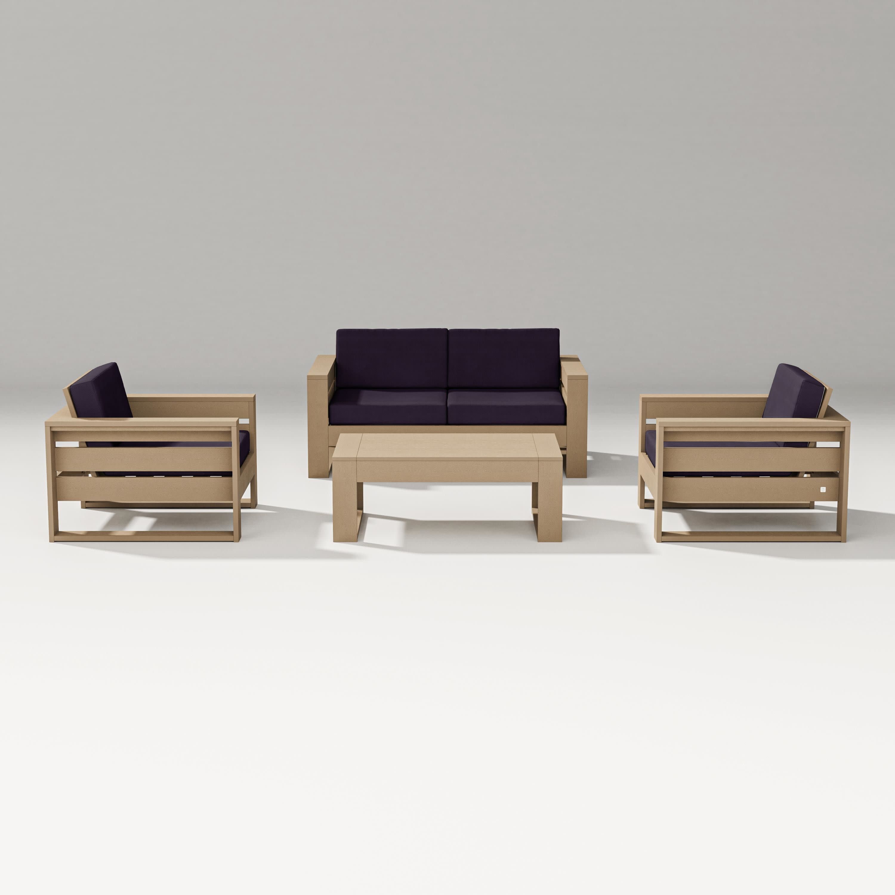 Latitude 4-Piece Lounge Loveseat Set in Vintage Sahara / Navy Linen