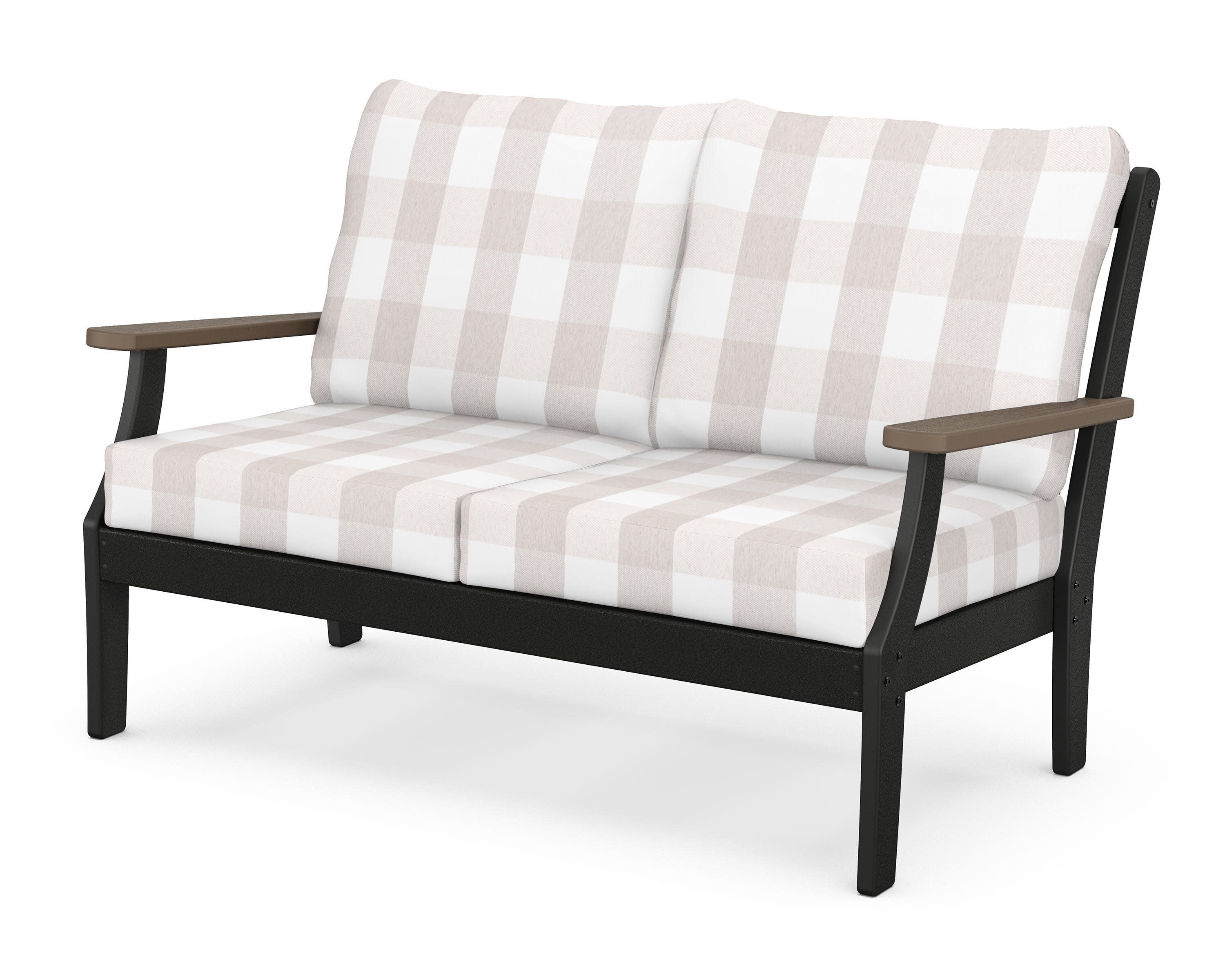 Braxton Deep Seating Loveseat in Black / Kona / Buffalo Plaid Dune Burlap