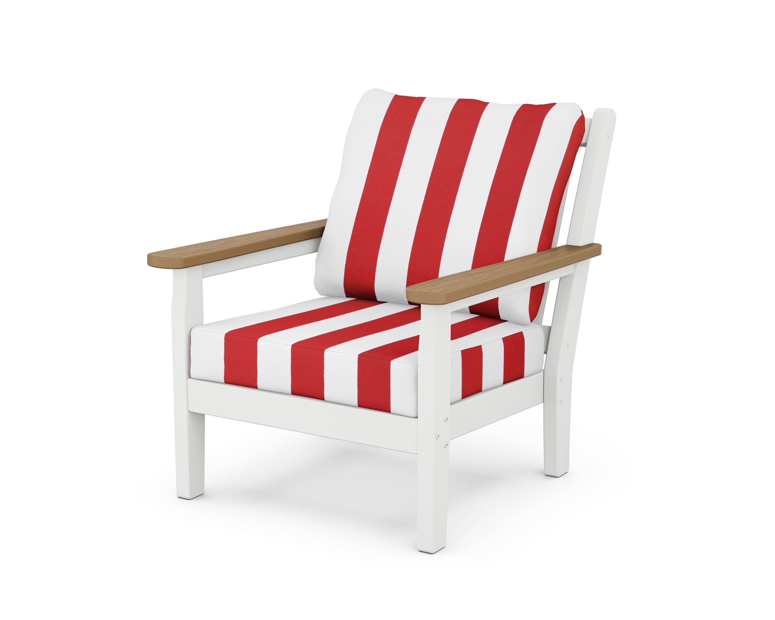 Chippendale Deep Seating Chair in White / Natural / Cabana Stripe Crimson