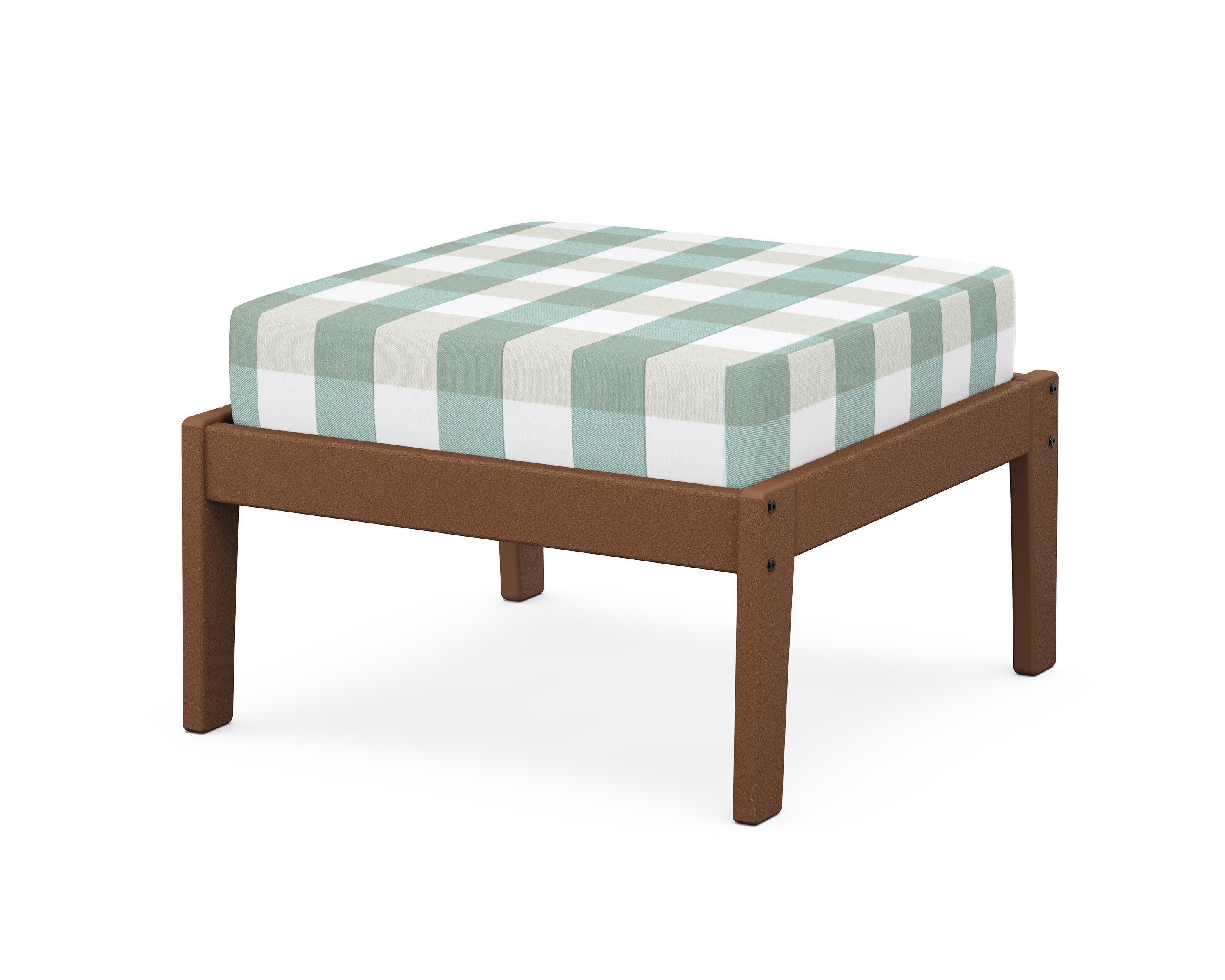 Deep Seating Ottoman in Teak / Buffalo Plaid Glacier Spa