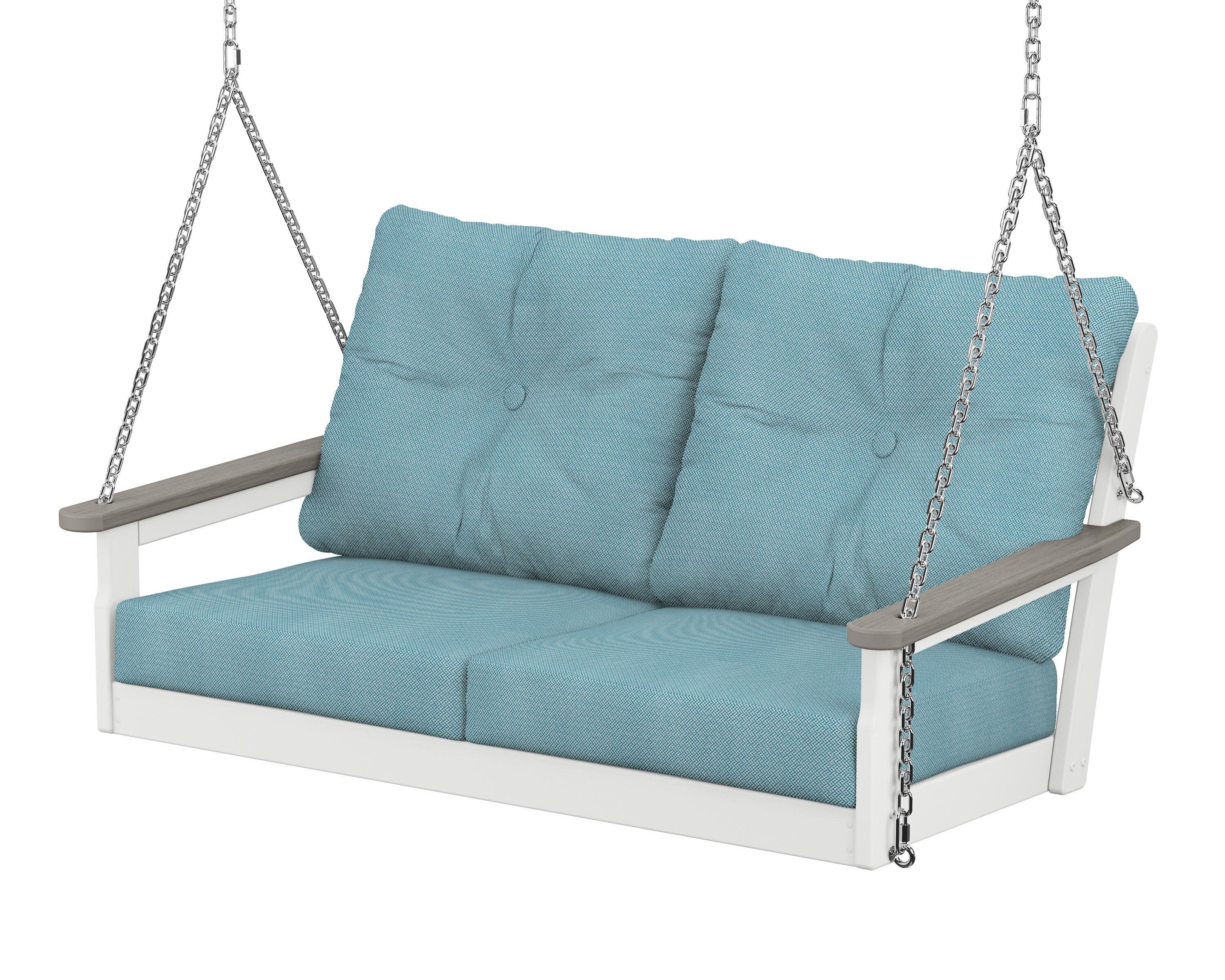 Vineyard Deep Seating Swing in White / Driftwood / Lattice Sky Blue