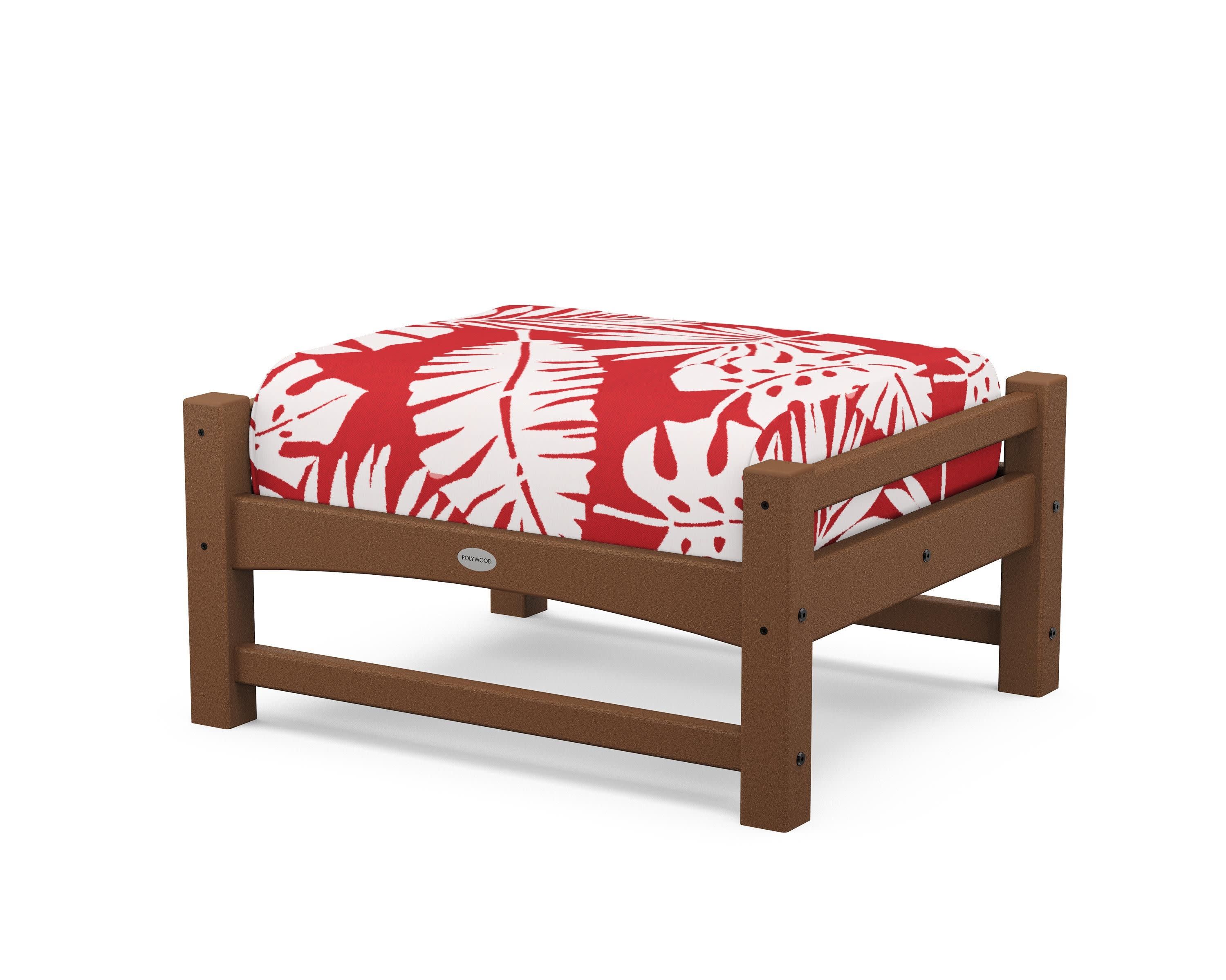 Club Ottoman in Teak / Leaf Crimson