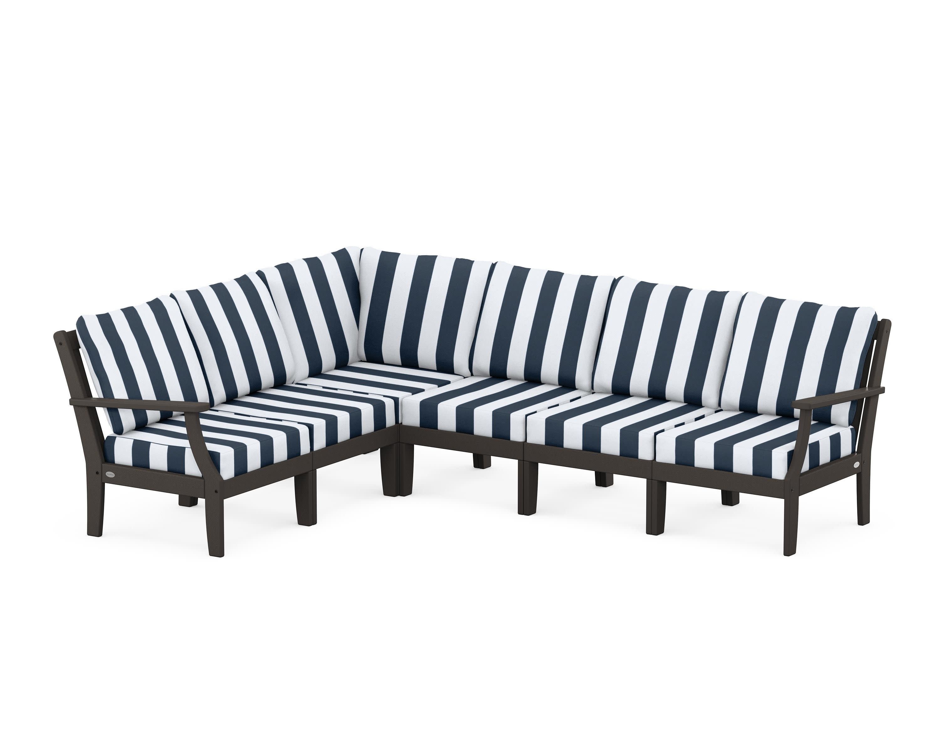 Braxton Modular 6-Piece Deep Seating Set in Vintage Coffee / Cabana Stripe Marine Indigo