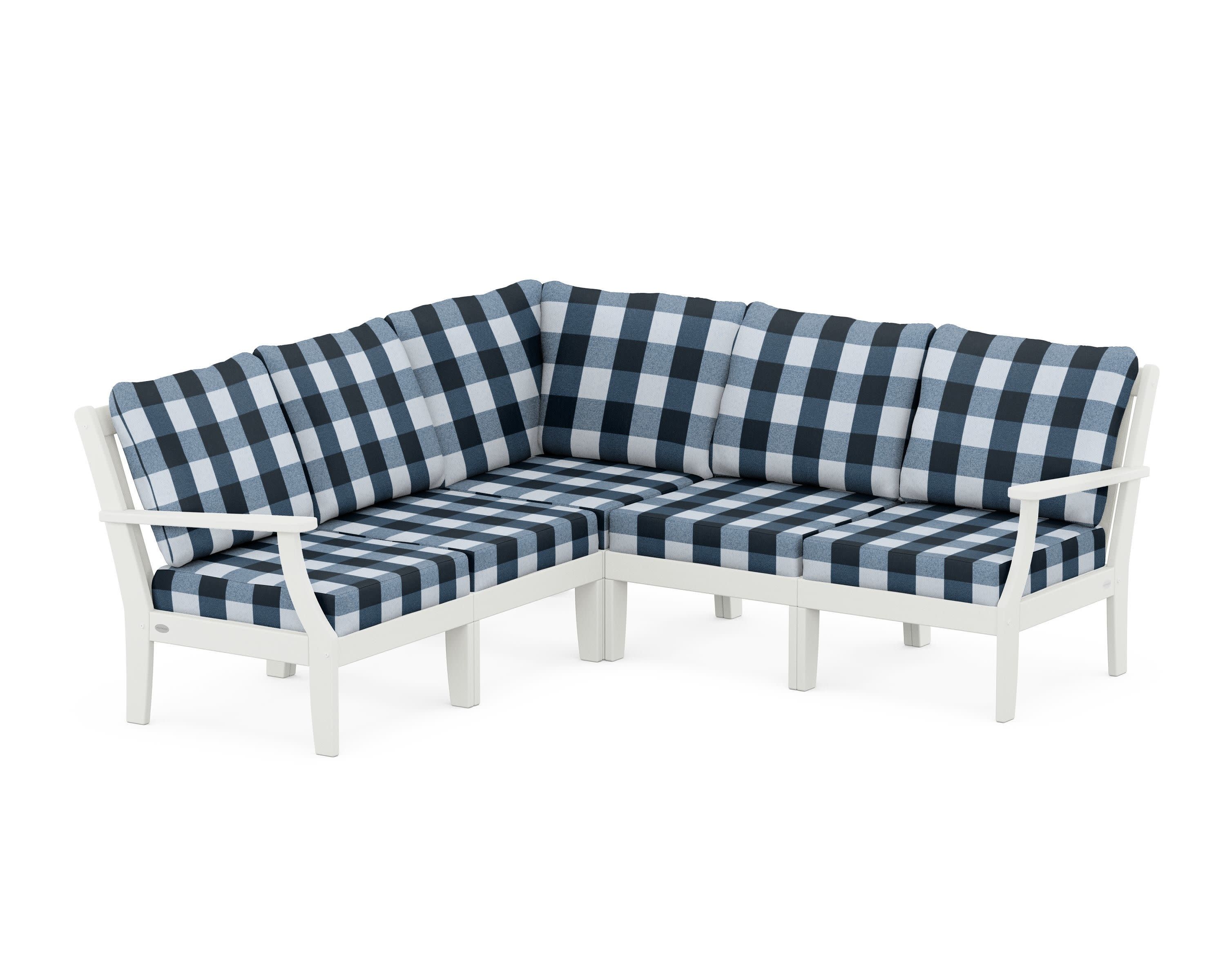 Braxton Modular 5-Piece Deep Seating Set in Vintage White / Buffalo Plaid Marine Indigo