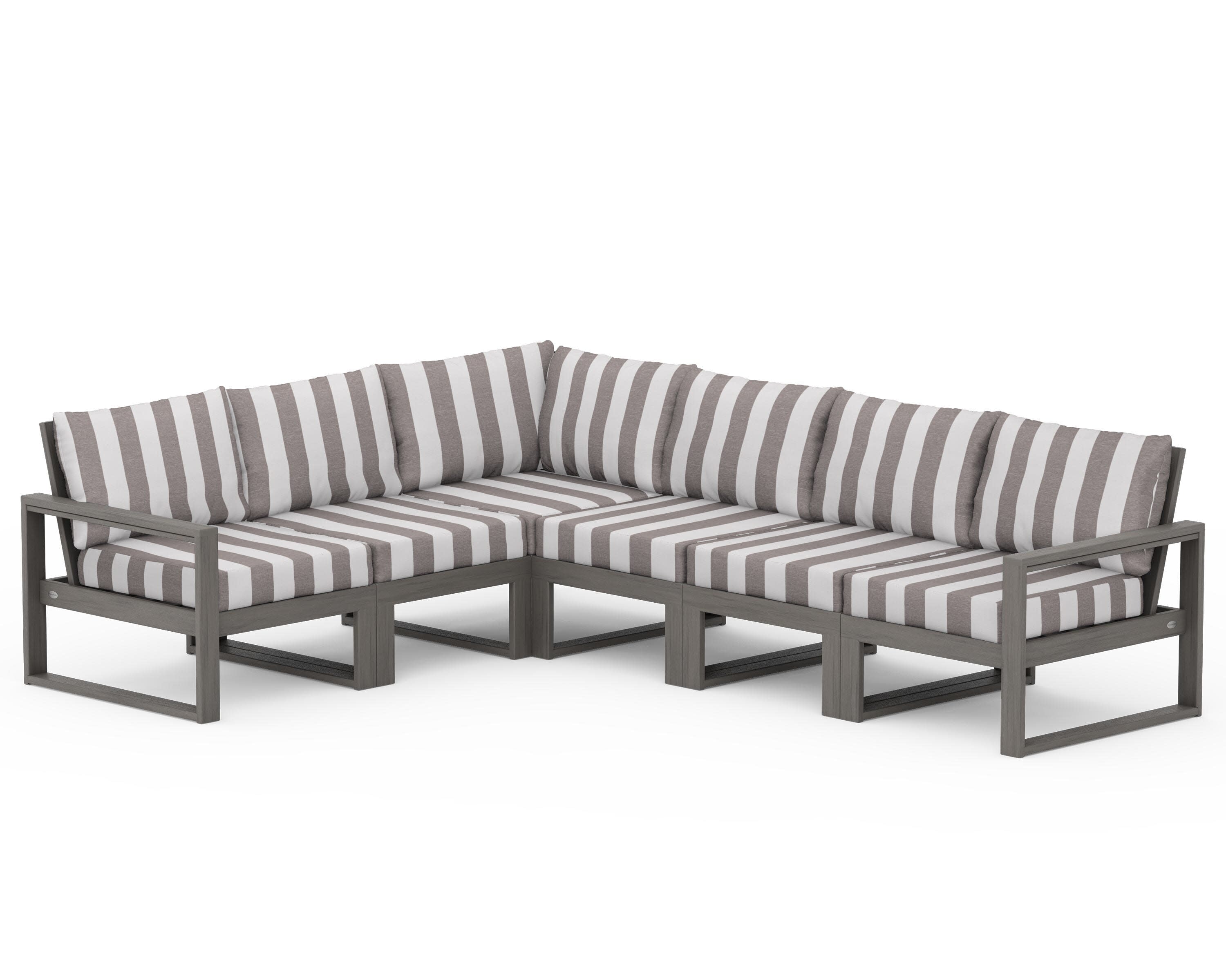EDGE 6-Piece Modular Deep Seating Set in Driftwood / Cabana Stripe Grey Mist
