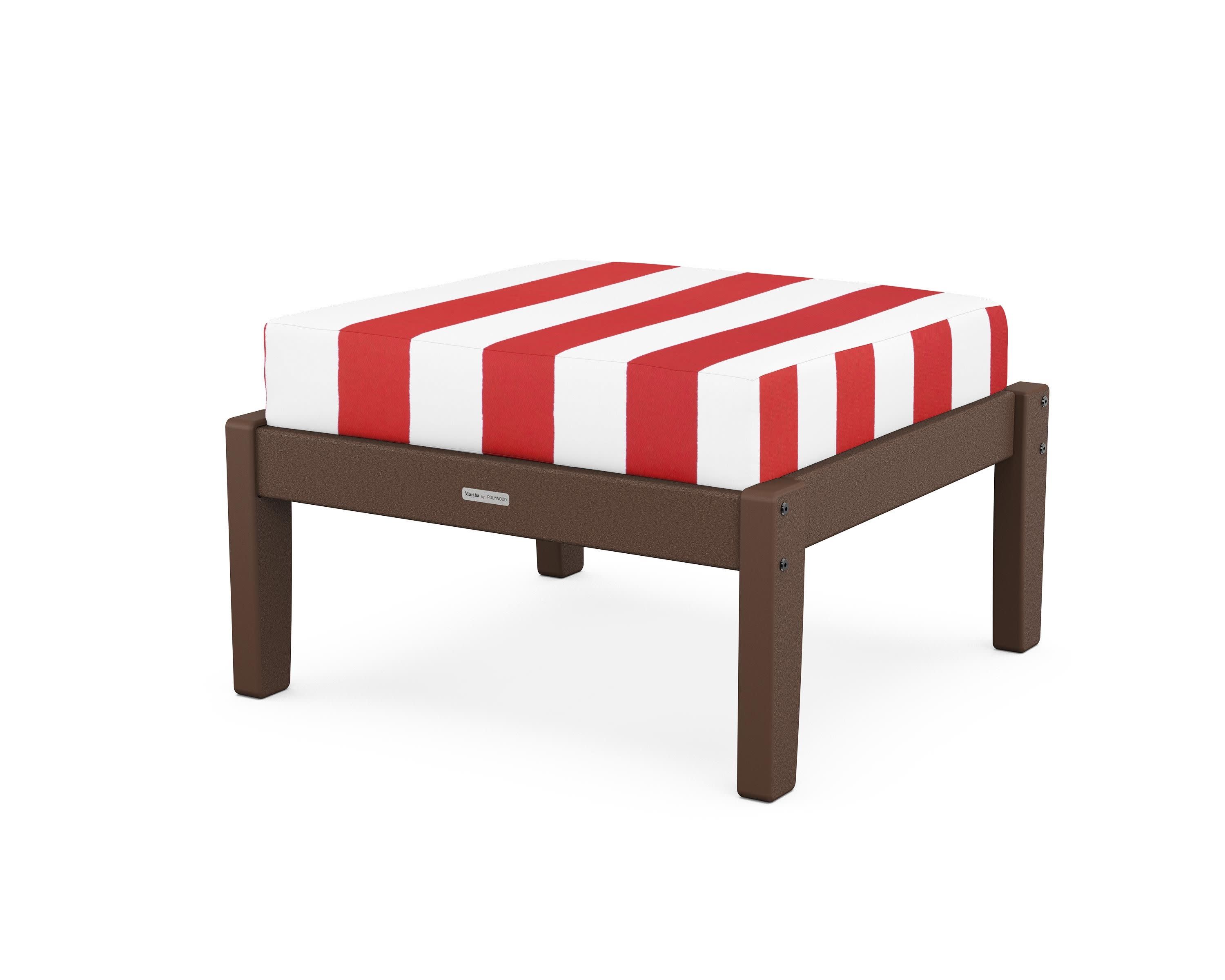 Chinoiserie Deep Seating Ottoman in Mahogany / Cabana Stripe Crimson
