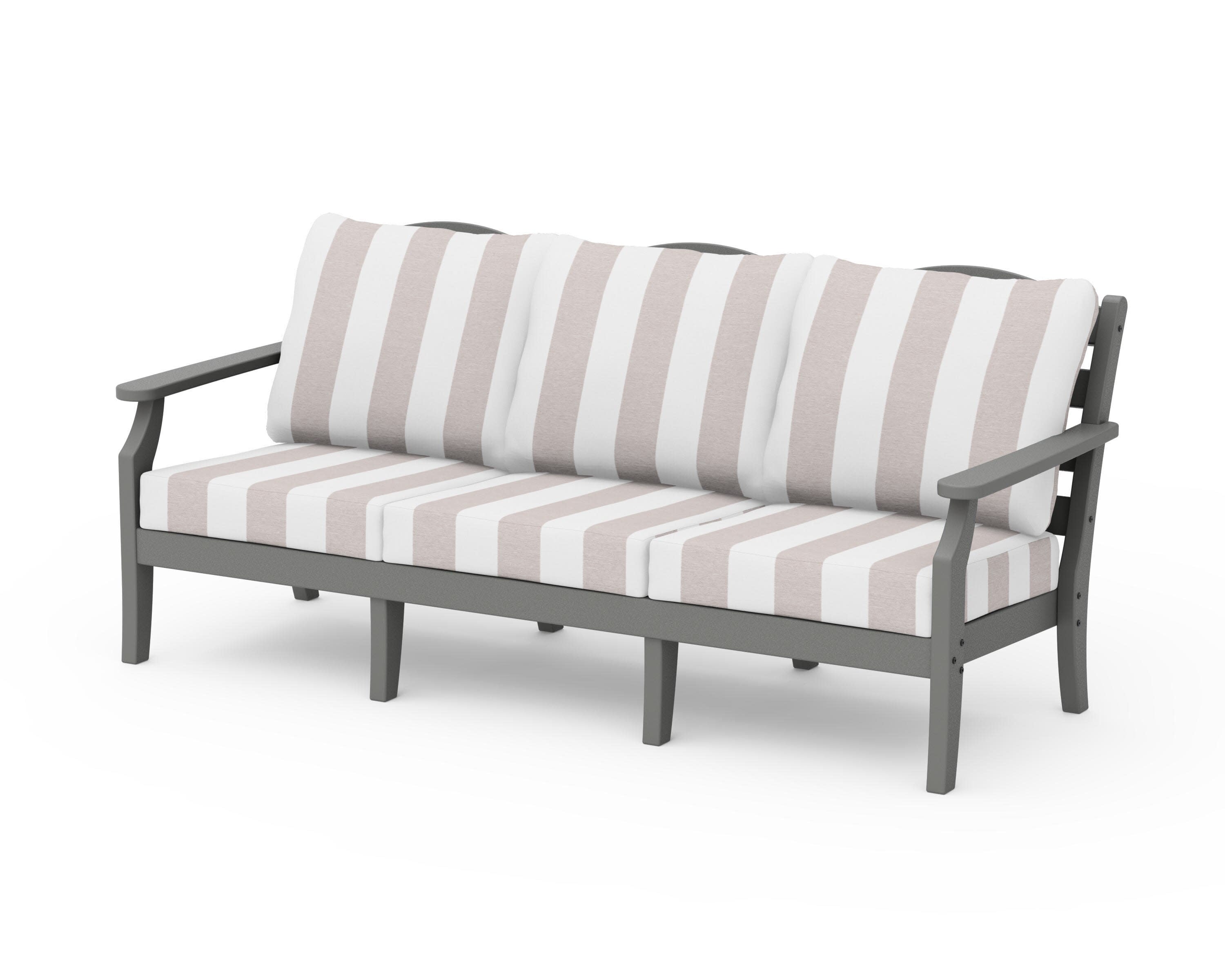 Savannah Deep Seating Sofa in Slate Grey / Cabana Stripe Dune Burlap