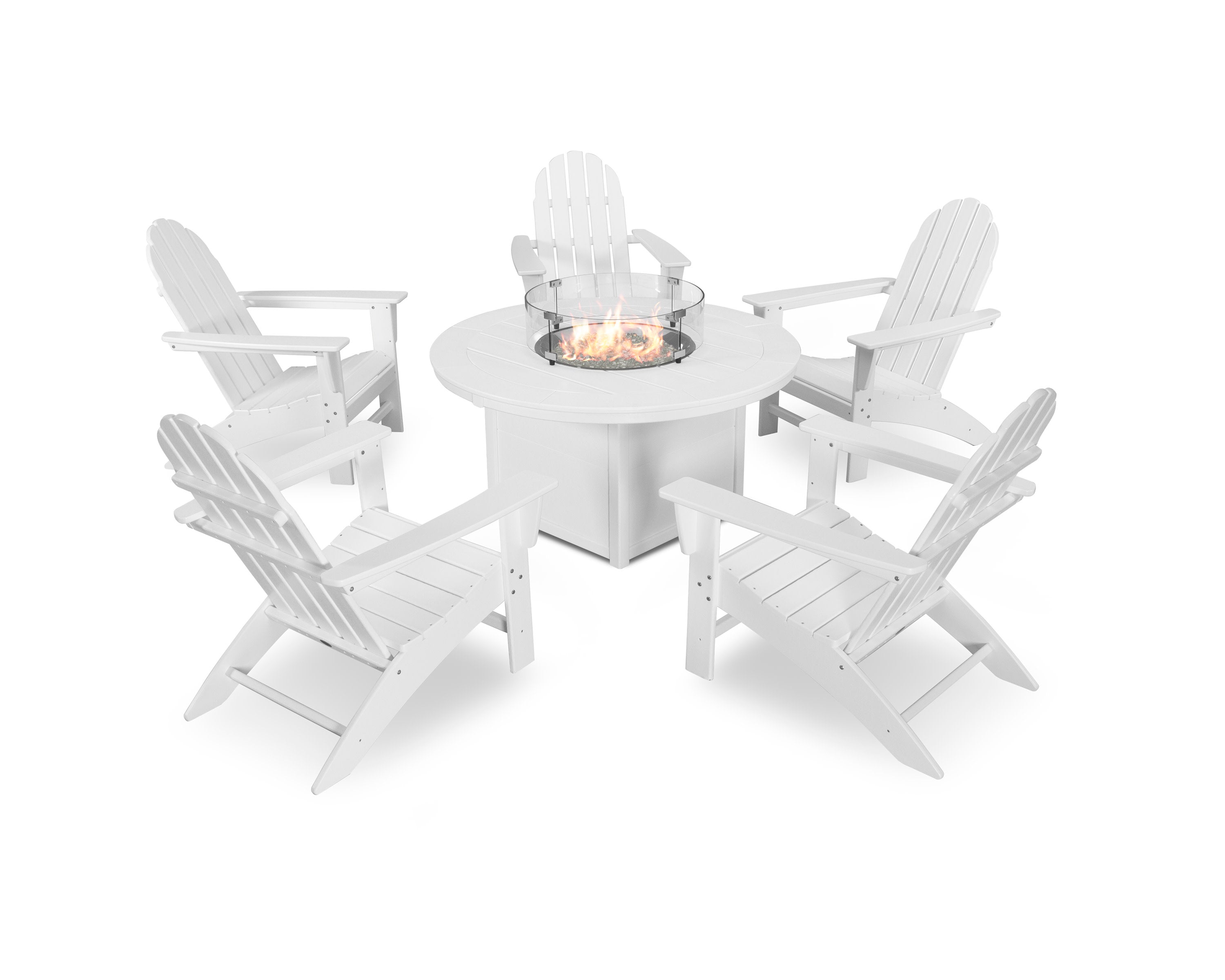 Vineyard Adirondack 6-Piece Chat Set with Fire Pit Table in White