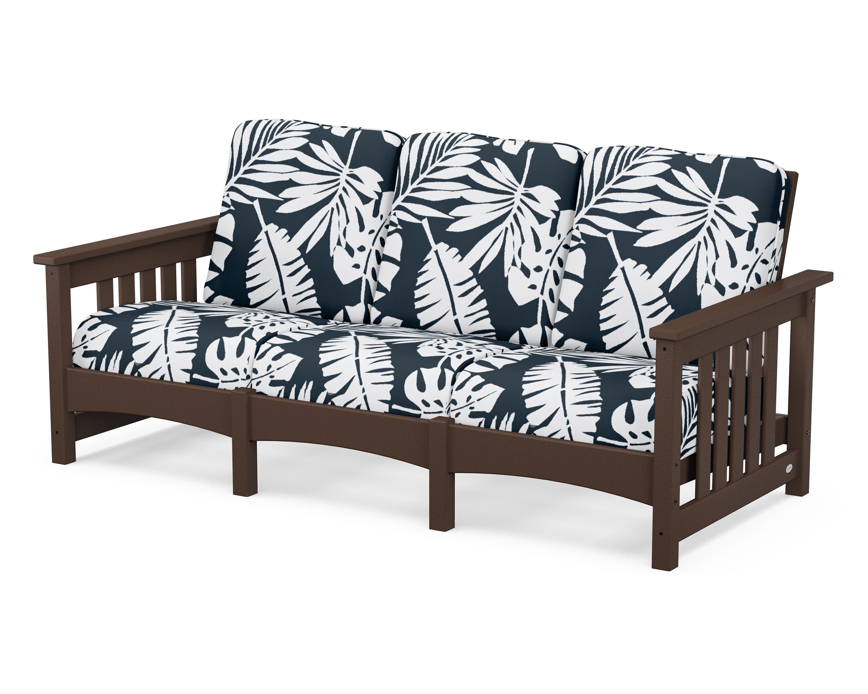 Club Mission Sofa in Mahogany / Leaf Marine Indigo