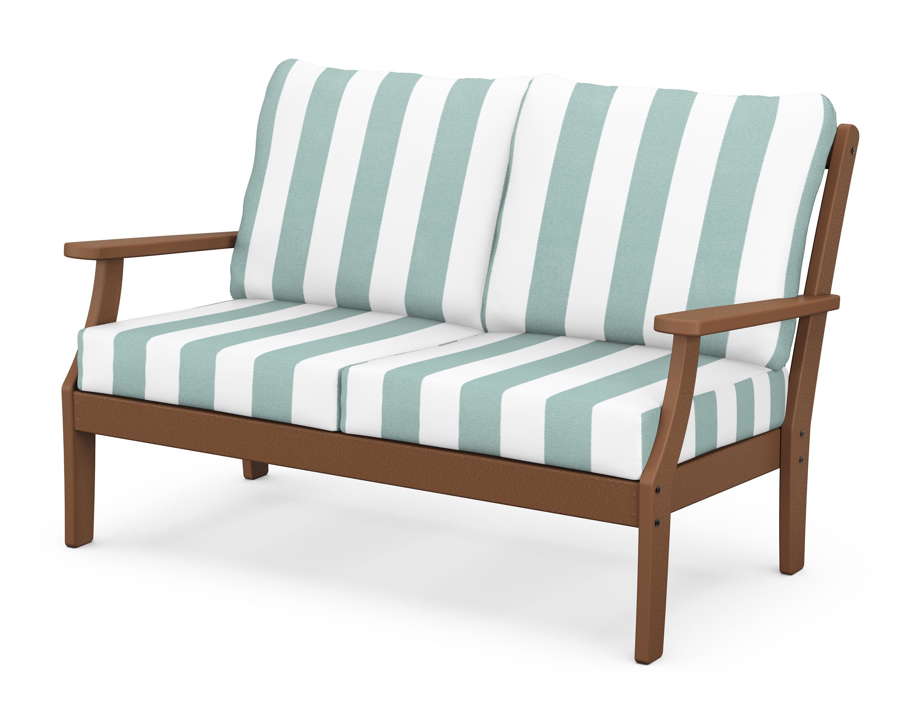 Braxton Deep Seating Loveseat in Teak / Cabana Stripe Glacier Spa