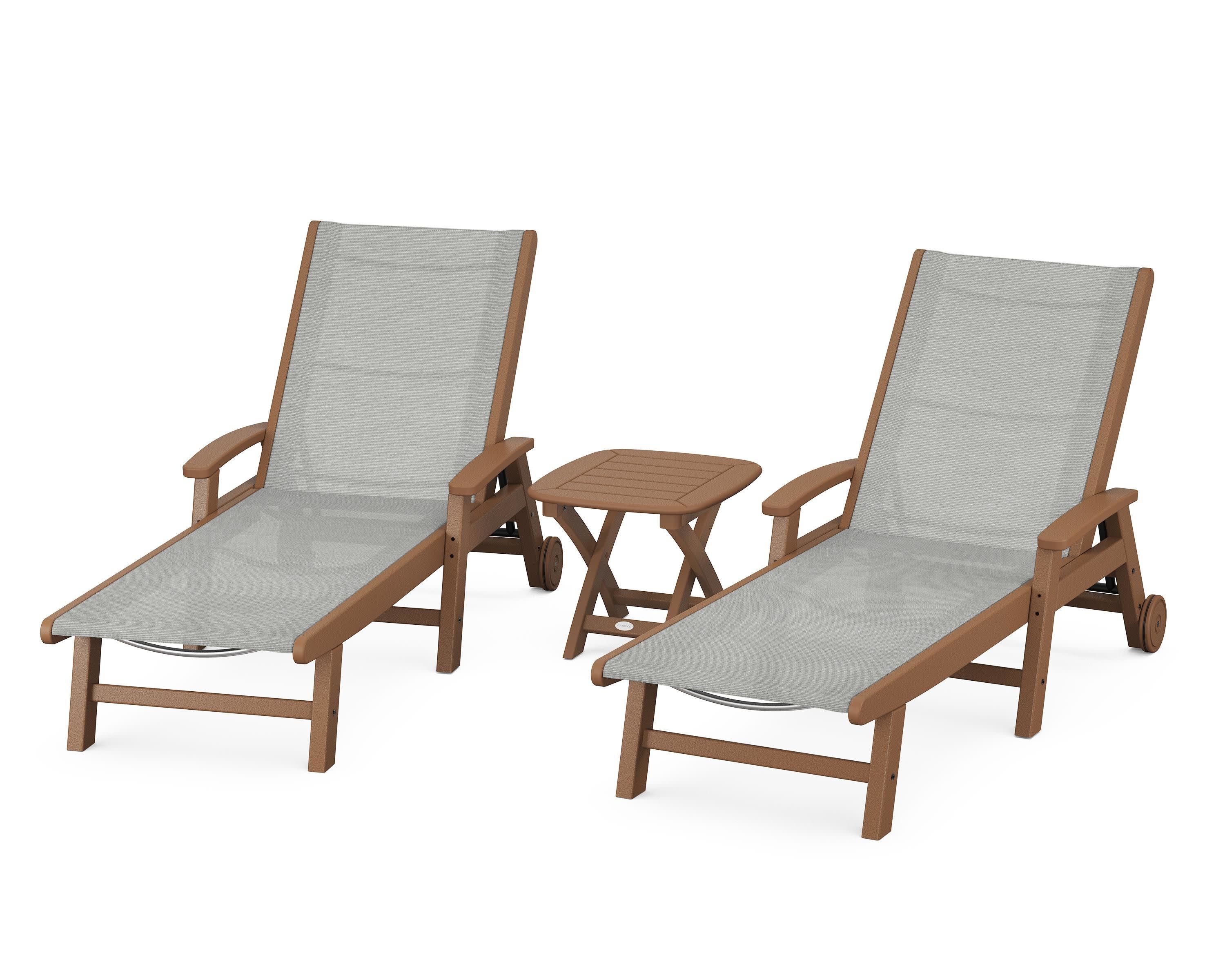 Coastal 3-Piece Wheeled Chaise Set in Teak / Metallic Sling