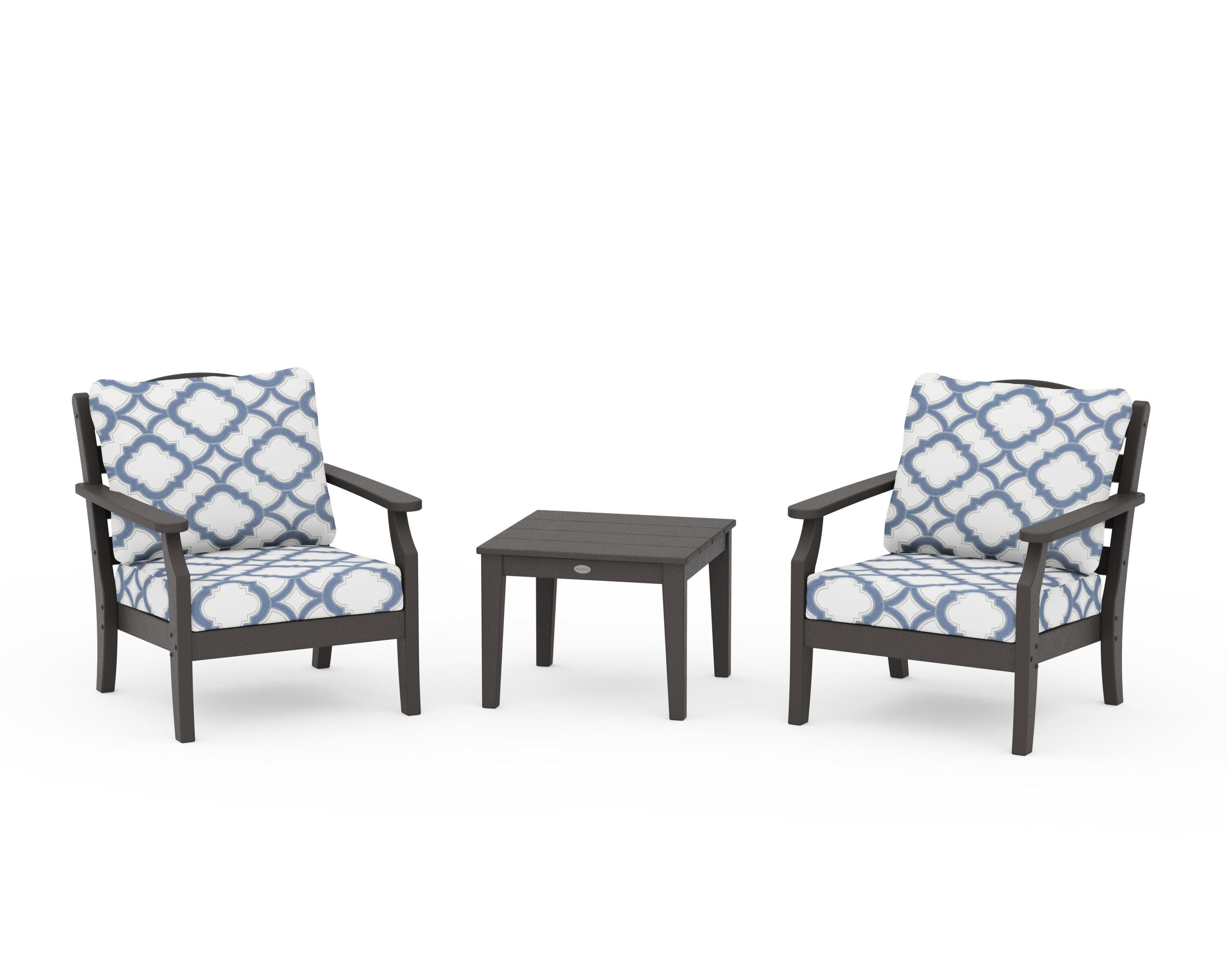 Savannah 3-Piece Deep Seating Set in Vintage Coffee / Trellis Sky Blue