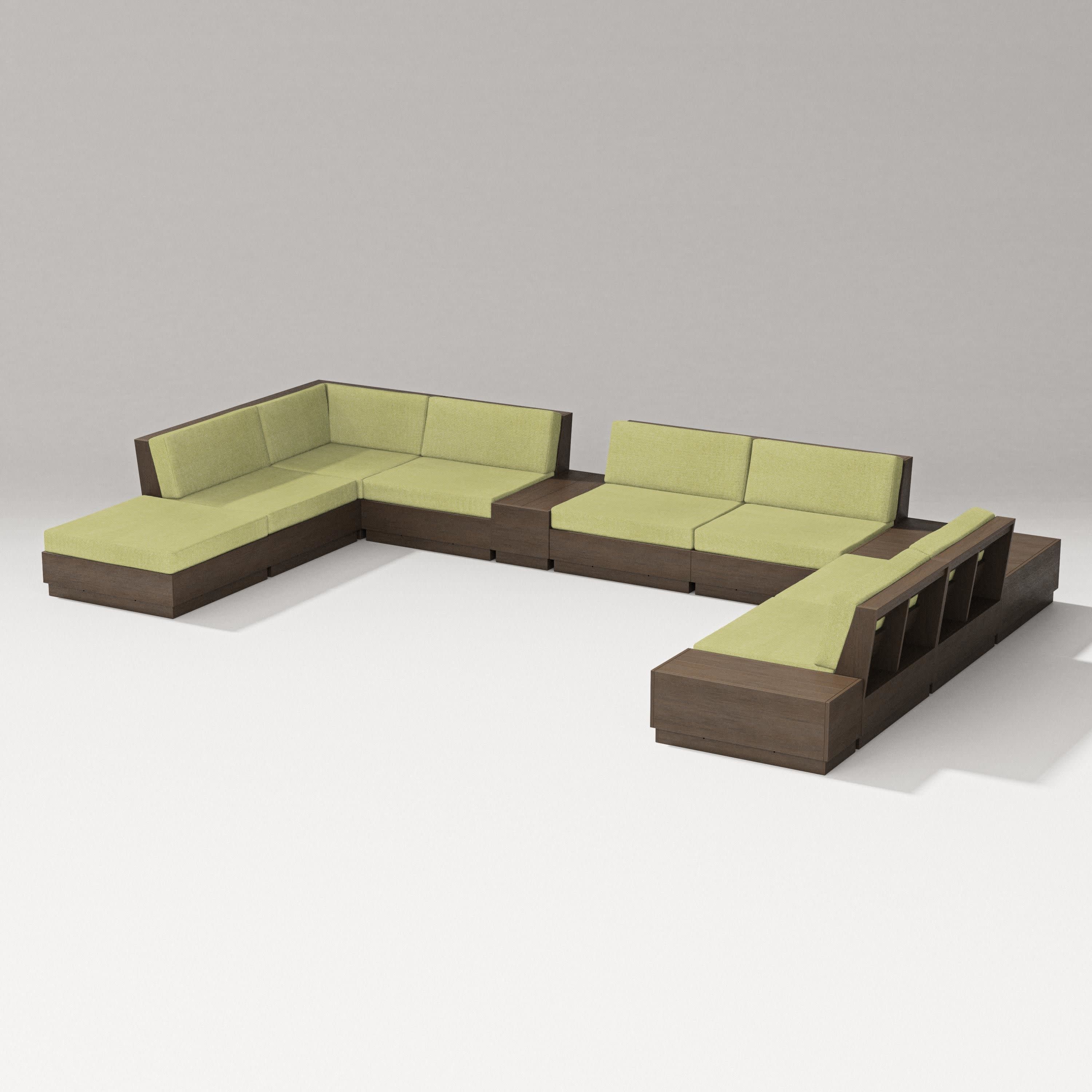 Elevate 11-Piece Conversation Sectional Set in Kona / Chartreuse Boucle