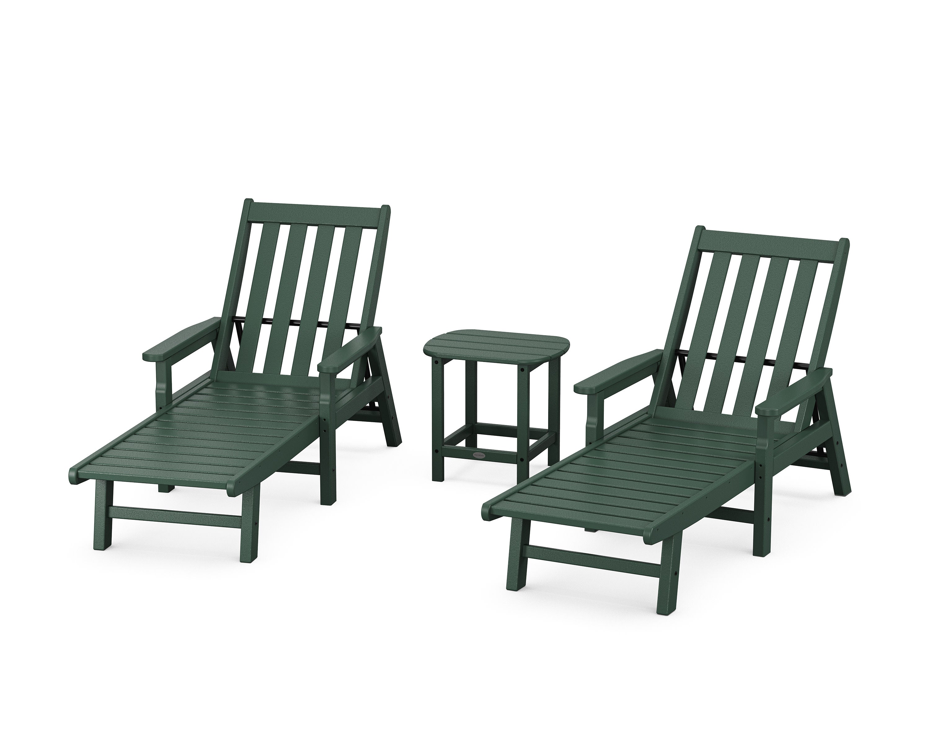 Vineyard 3-Piece Chaise with Arms Set in Green