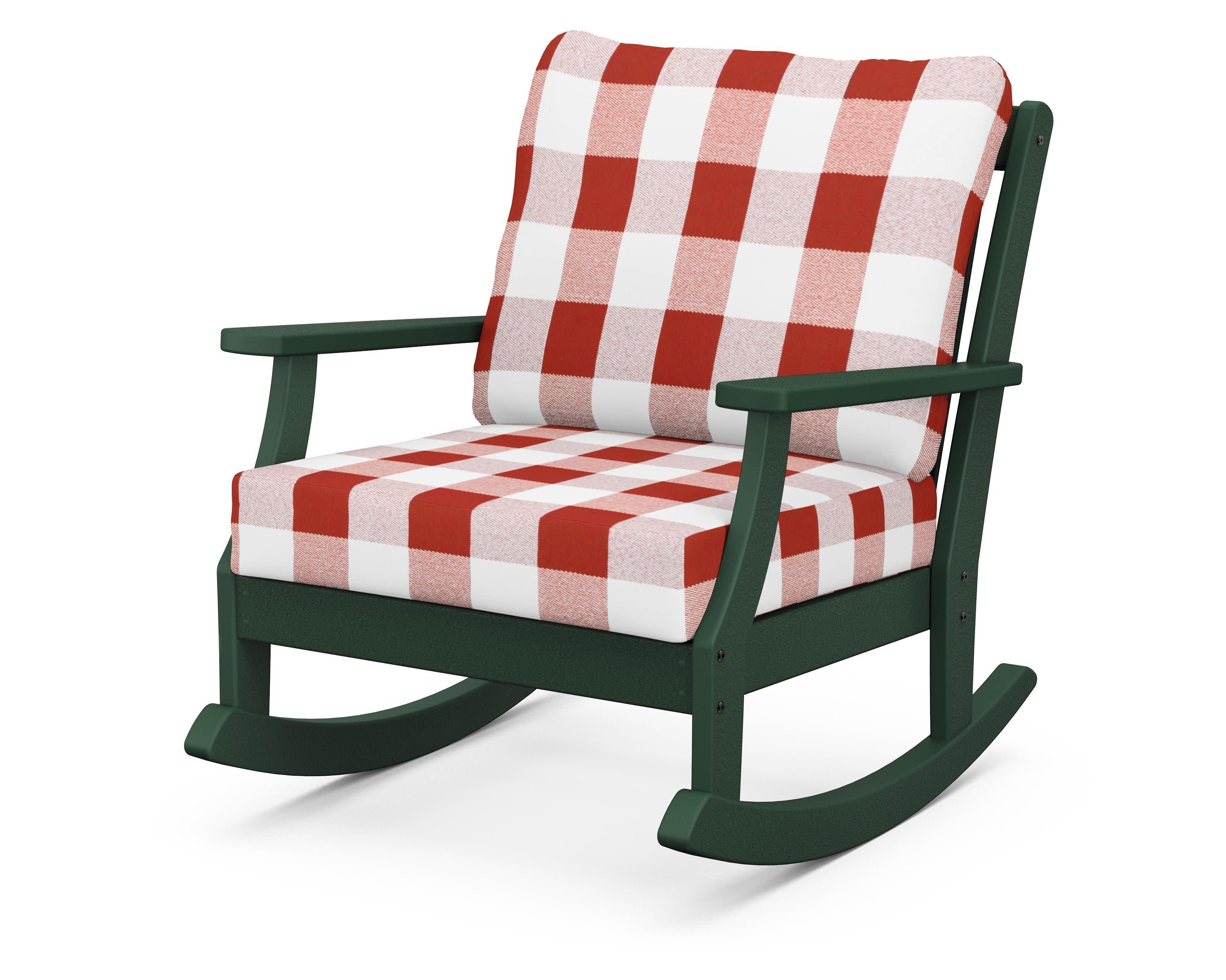 Braxton Deep Seating Rocking Chair in Green / Buffalo Plaid Crimson