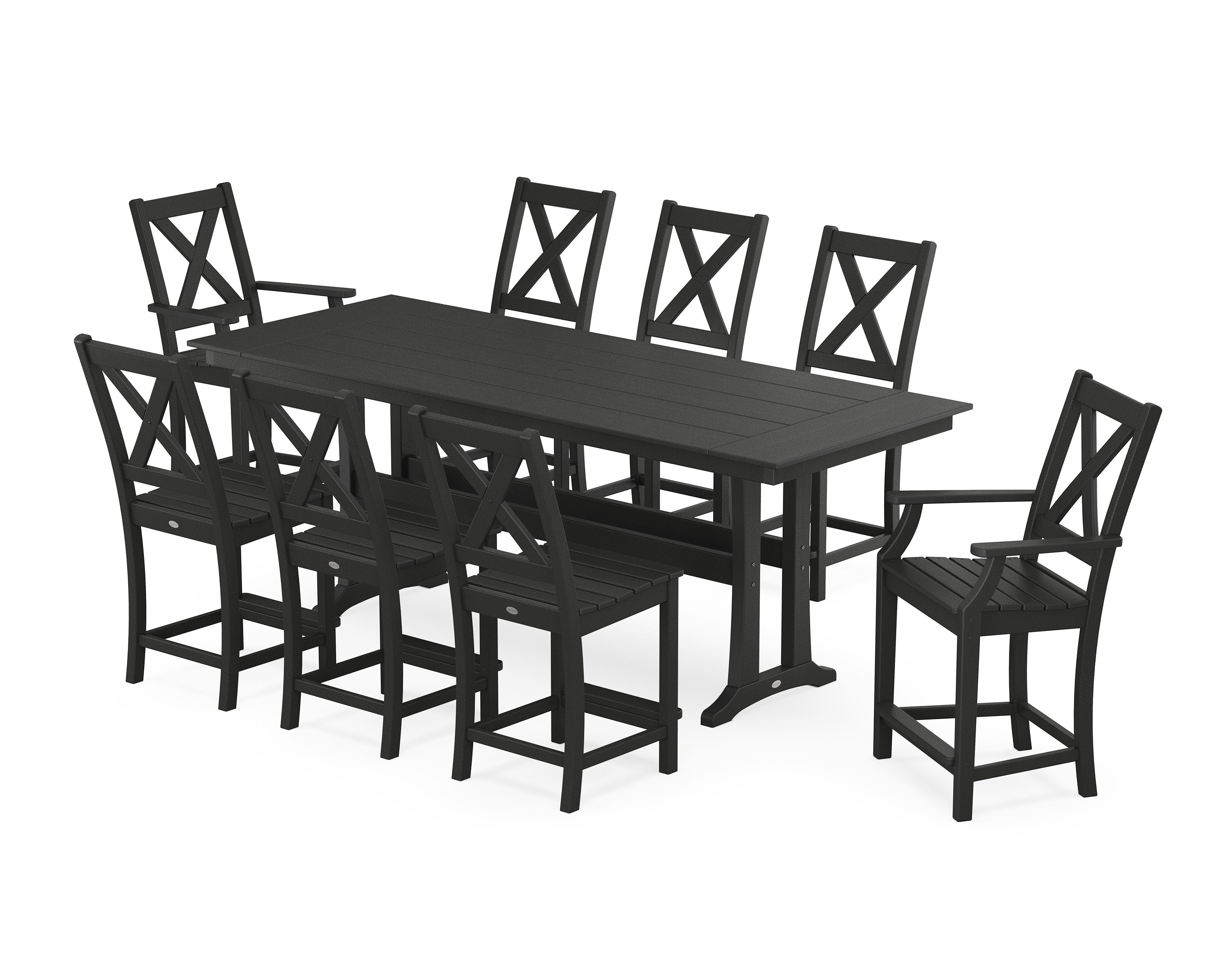 Braxton 9-Piece Farmhouse Counter Set with Trestle Legs in Black