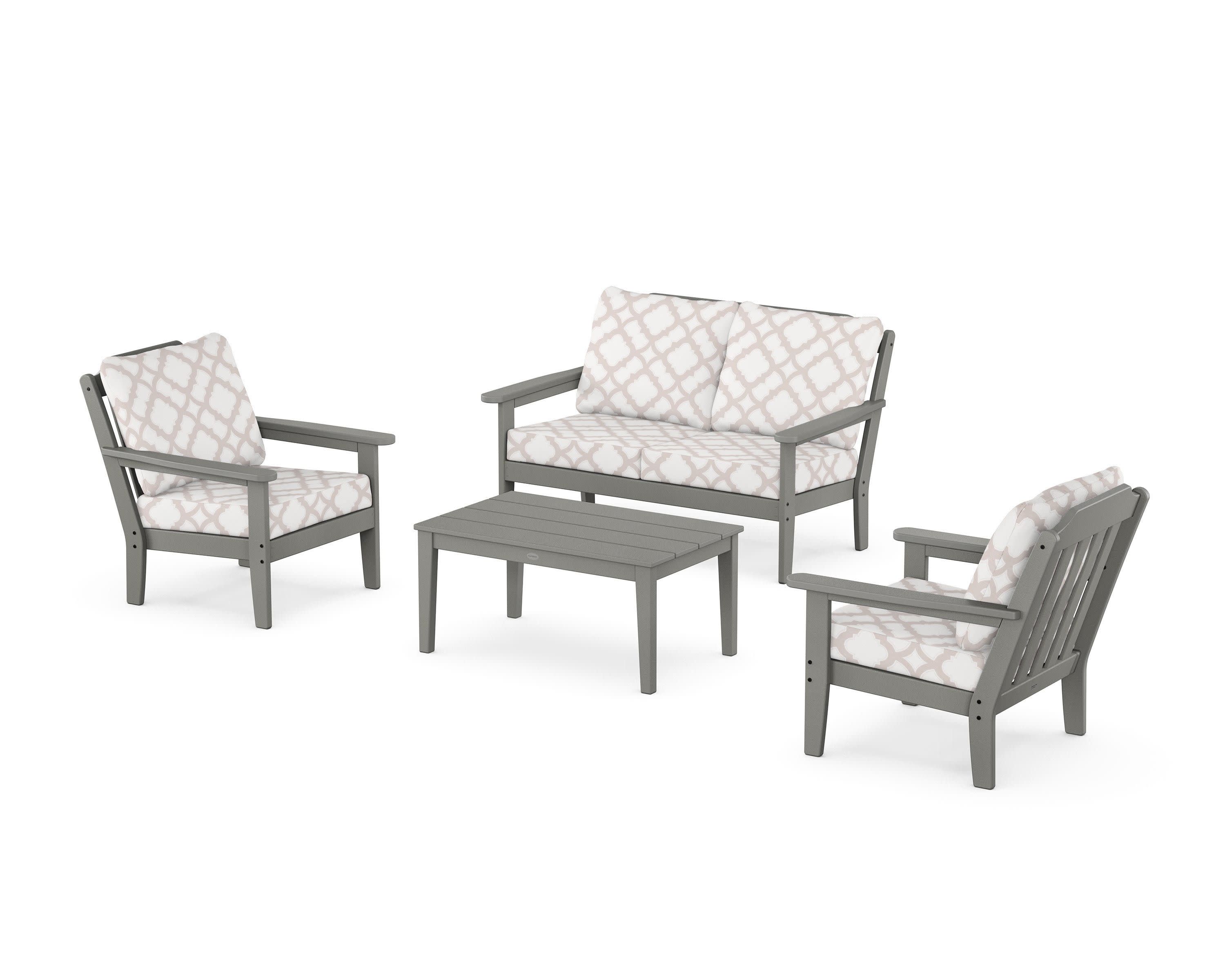 Cottage 4-Piece Deep Seating Set with Loveseat in Slate Grey / Trellis Dune Burlap