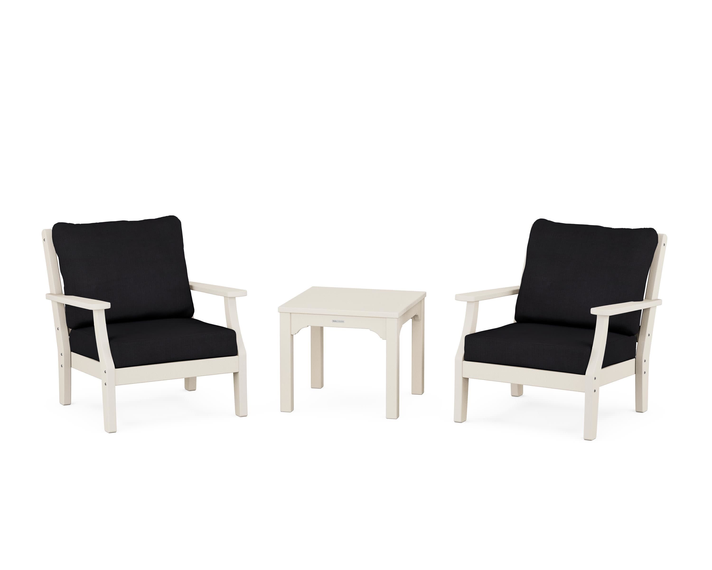 Chinoiserie 3-Piece Deep Seating Set in Sand / Midnight Linen