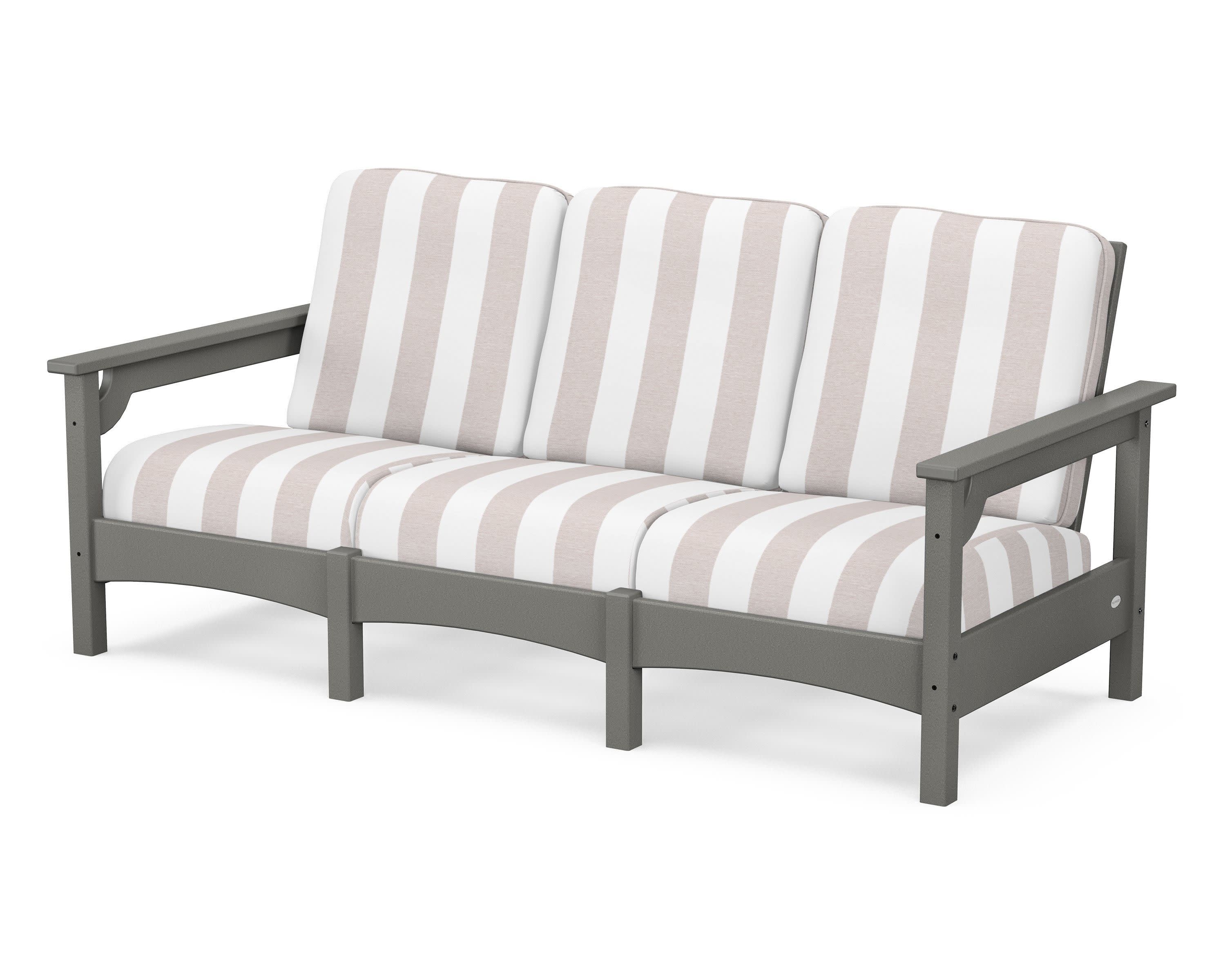 Club Sofa in Slate Grey / Cabana Stripe Dune Burlap