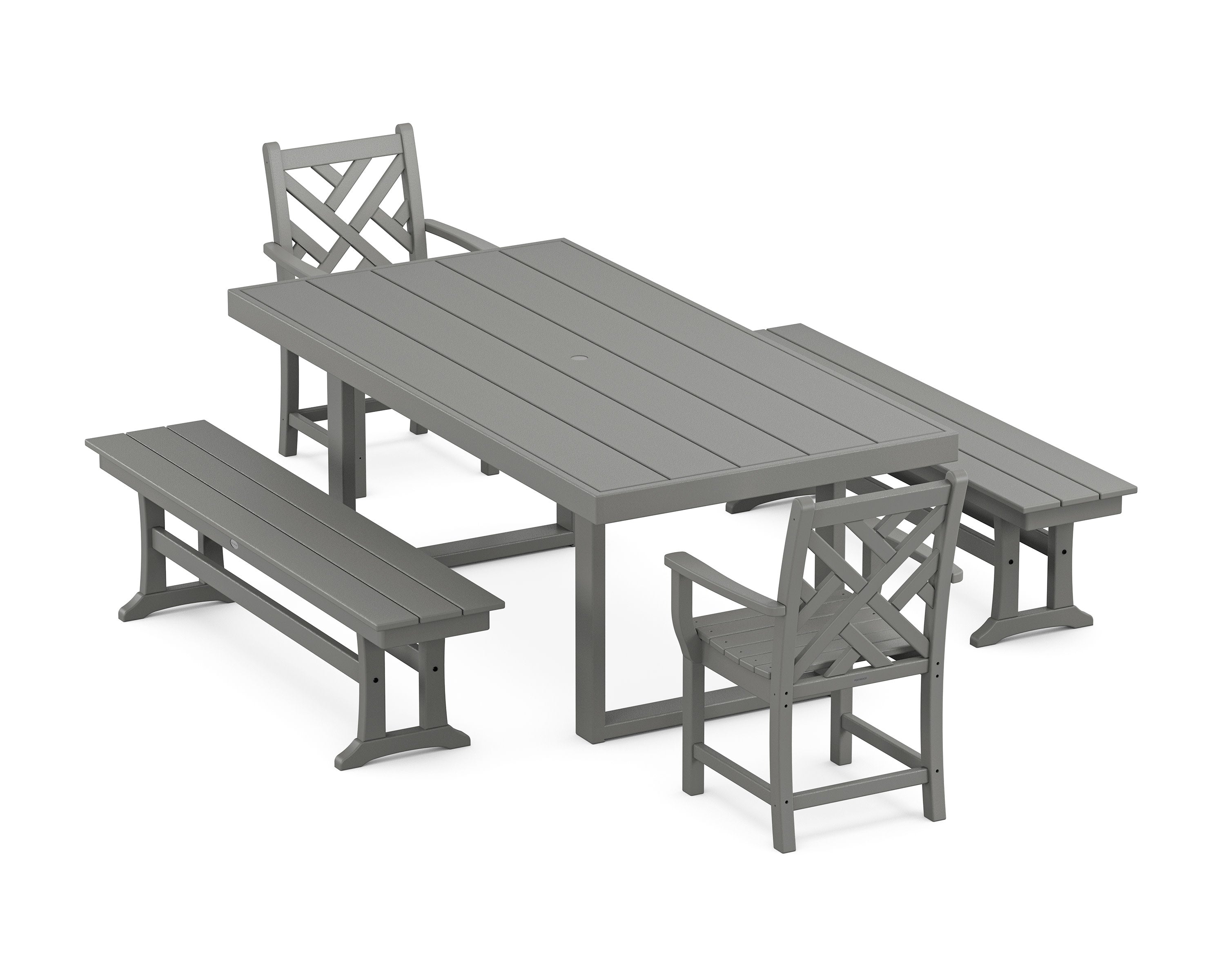 Chippendale 5-Piece Dining Set with Benches in Slate Grey