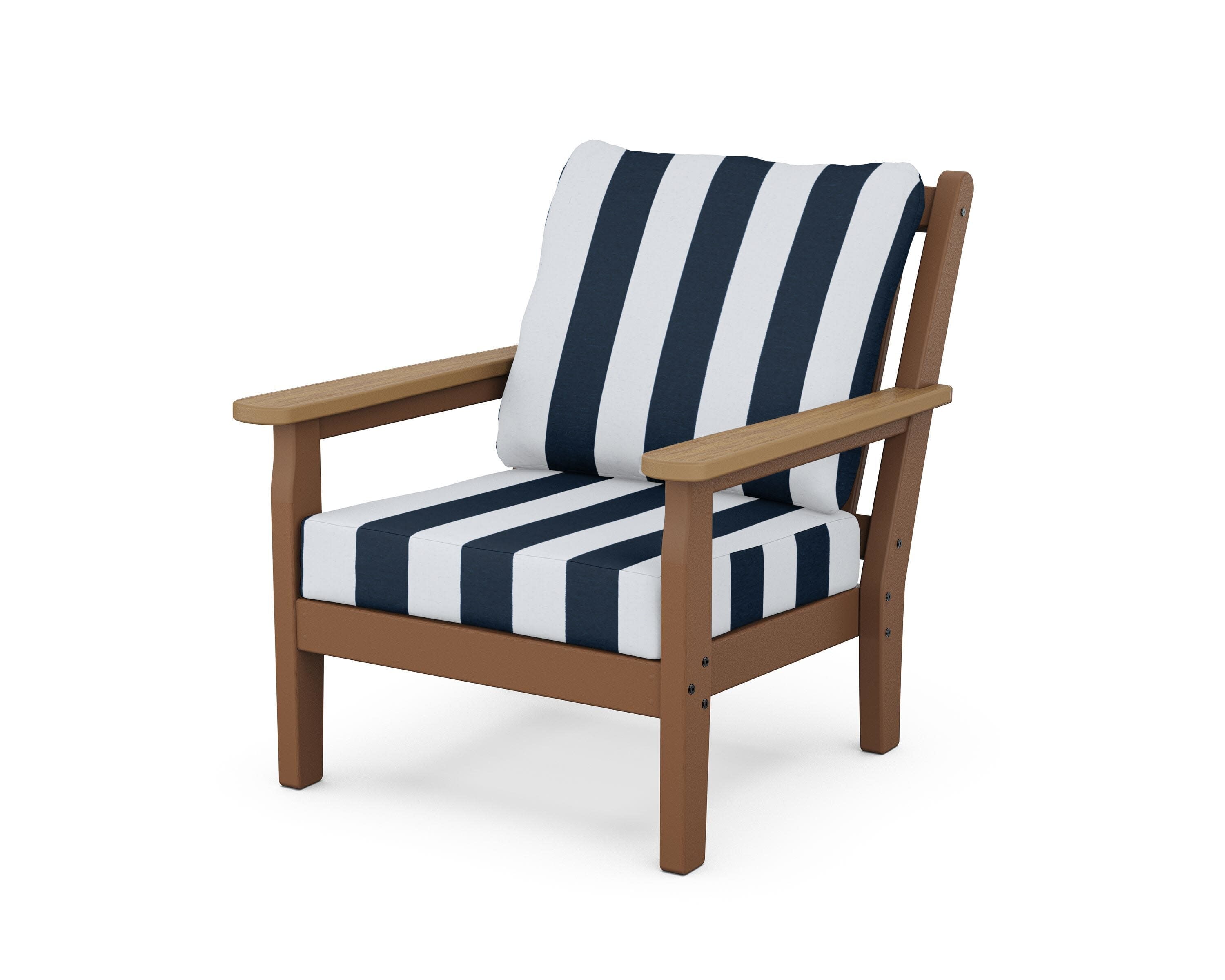 Chippendale Deep Seating Chair in Teak / Natural / Cabana Stripe Marine Indigo