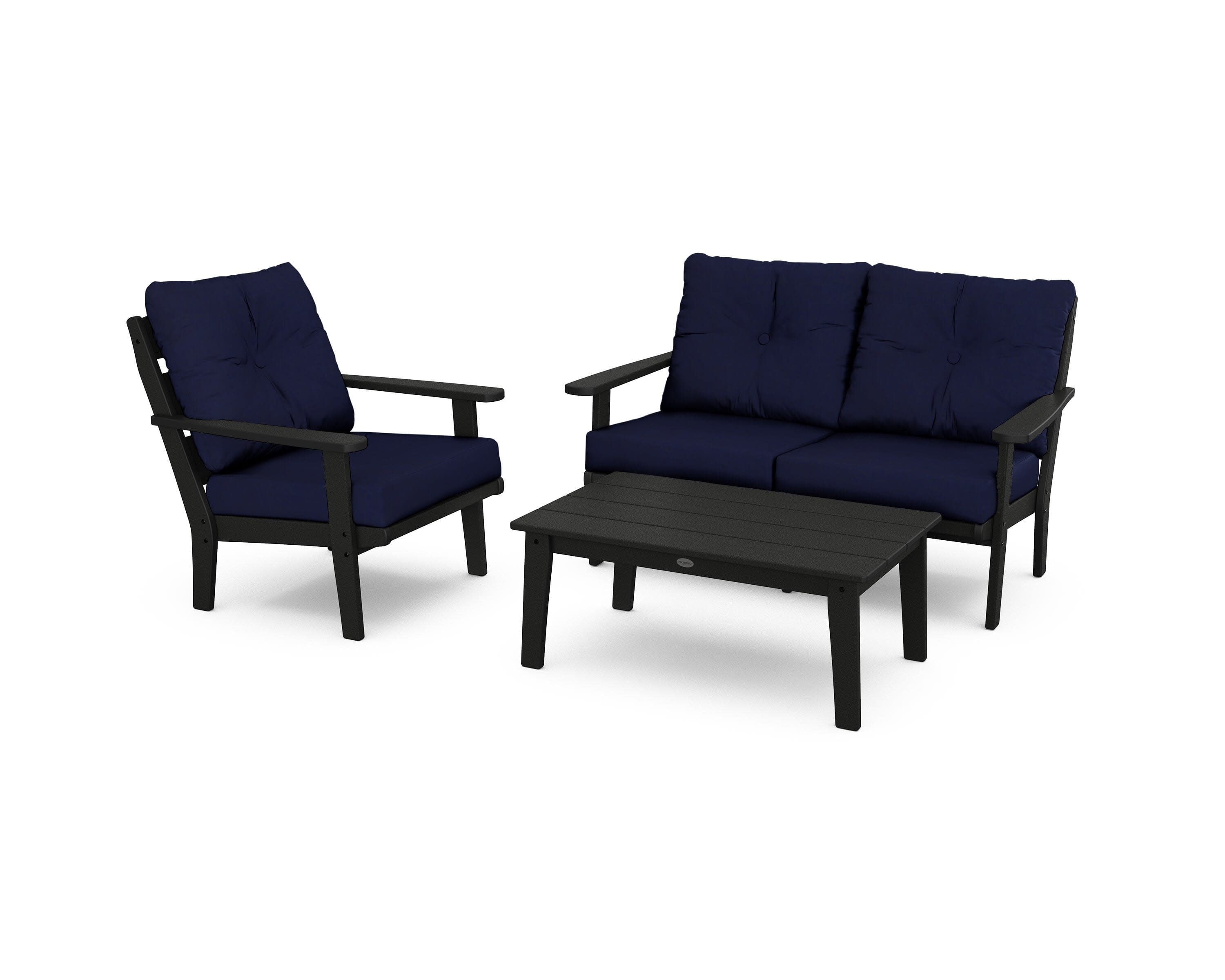 Lakeside 3-Piece Deep Seating Set in Black / Navy