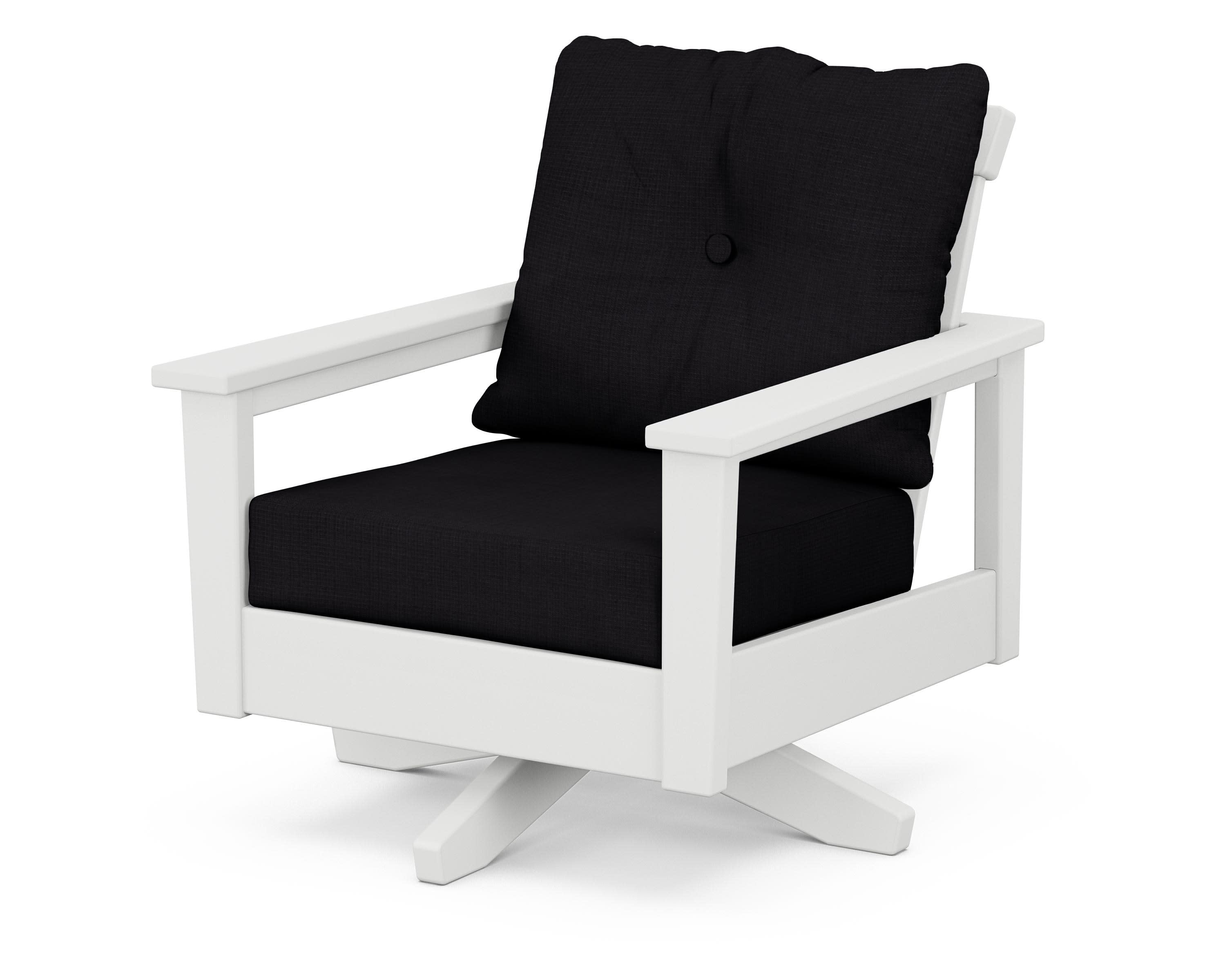 Prescott Deep Seating Swivel Chair in White / Midnight Linen