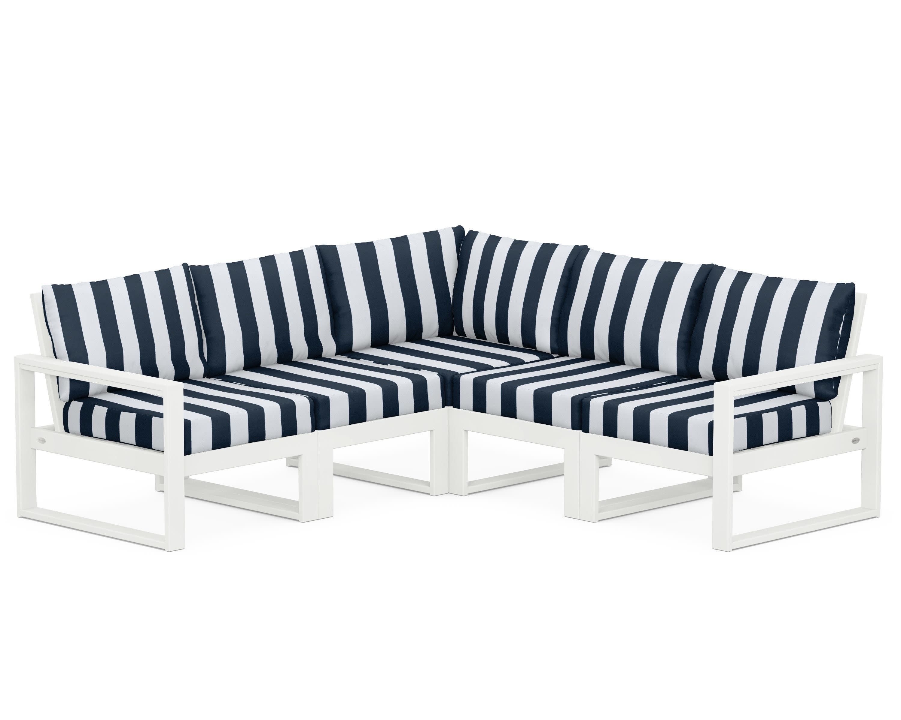 EDGE 5-Piece Modular Deep Seating Set in Vintage White / Cabana Stripe Marine Indigo