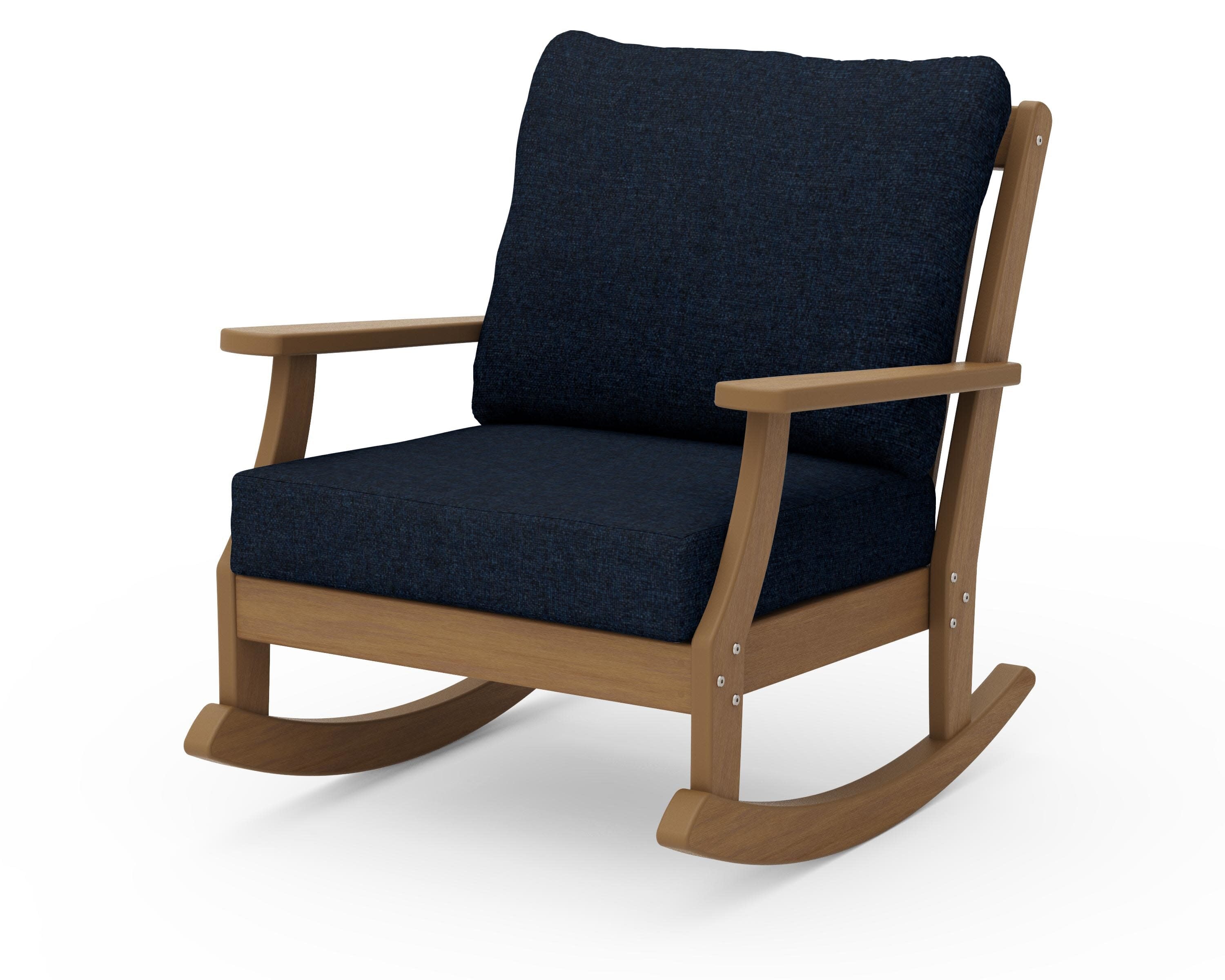 Braxton Deep Seating Rocking Chair in Natural / Marine Indigo