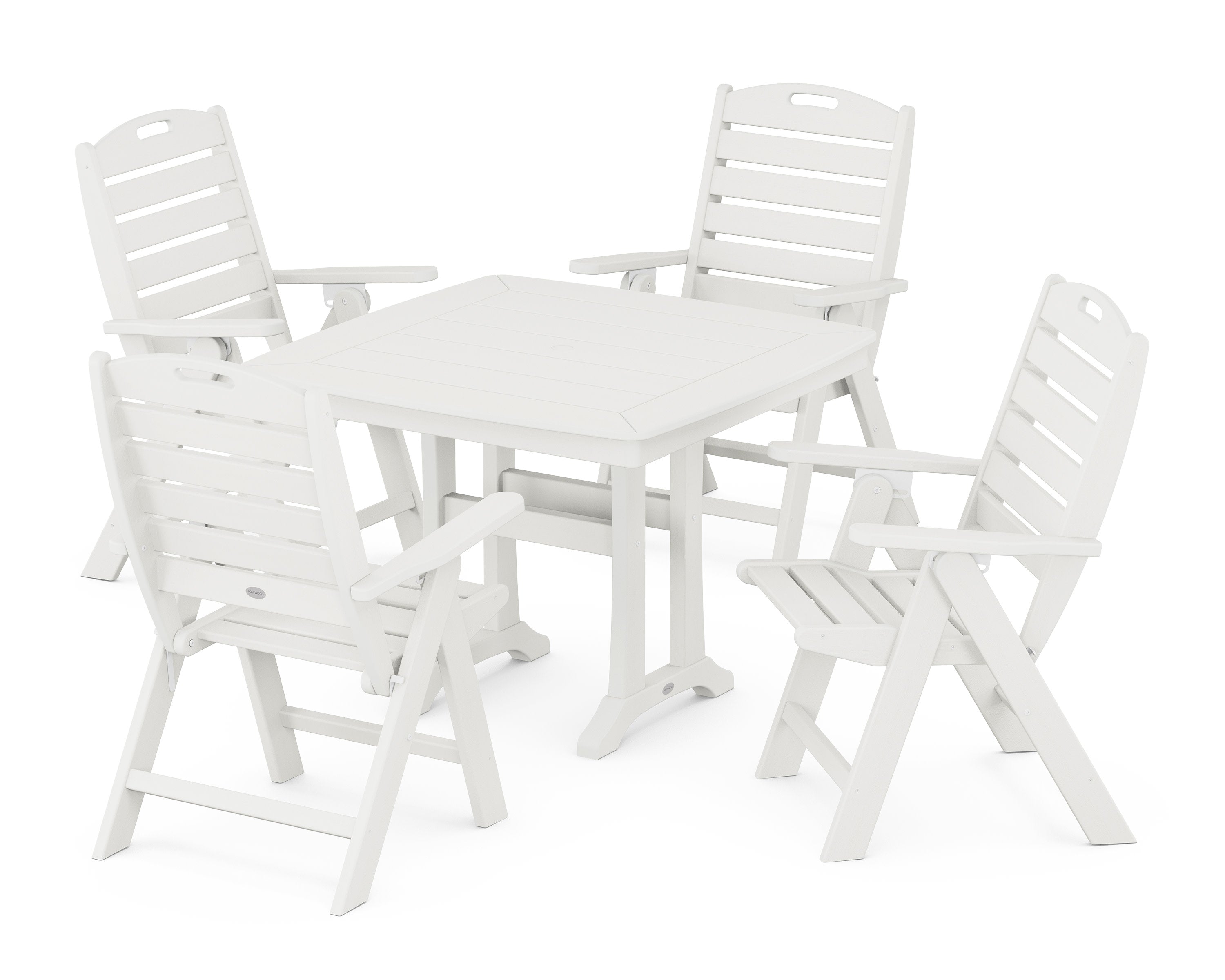 Nautical Folding Highback Chair 5-Piece Dining Set with Trestle Legs in Vintage White