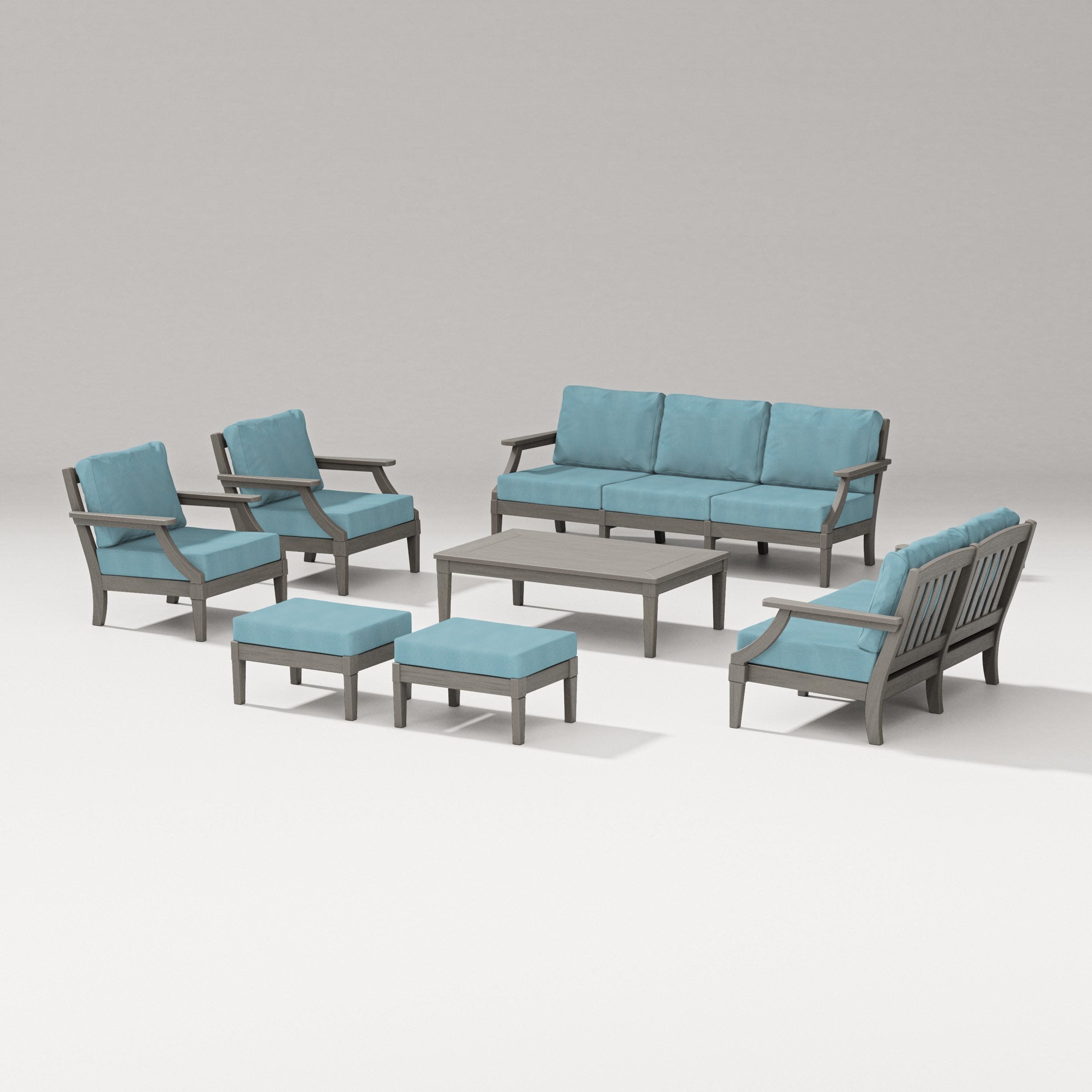 Estate 7-Piece Lounge Sofa Set in Driftwood / Lattice Sky Blue