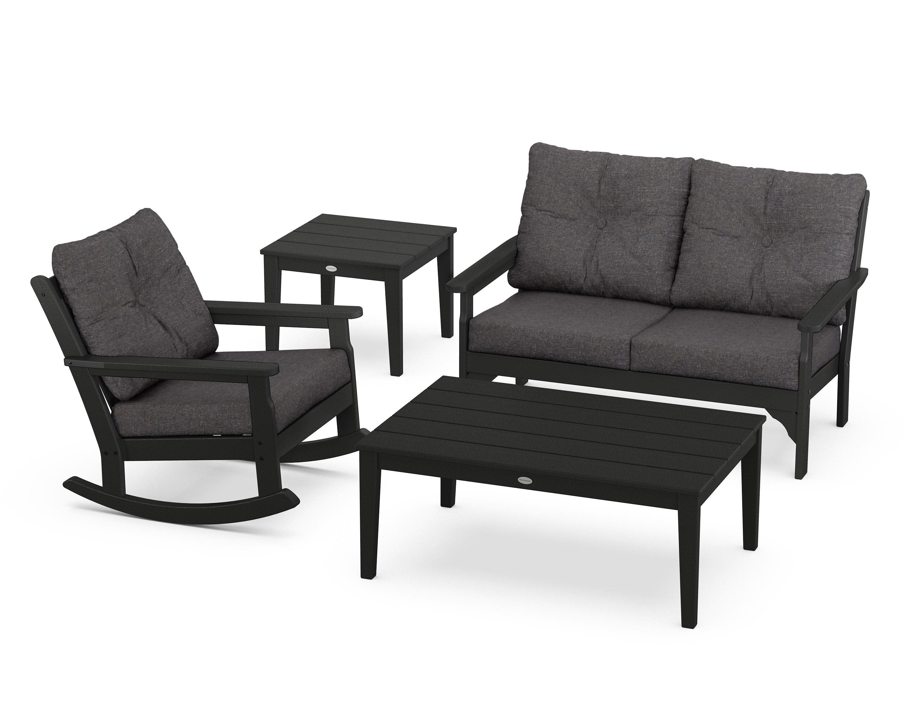Vineyard 4-Piece Deep Seating Rocker Set in Black / Ash Charcoal