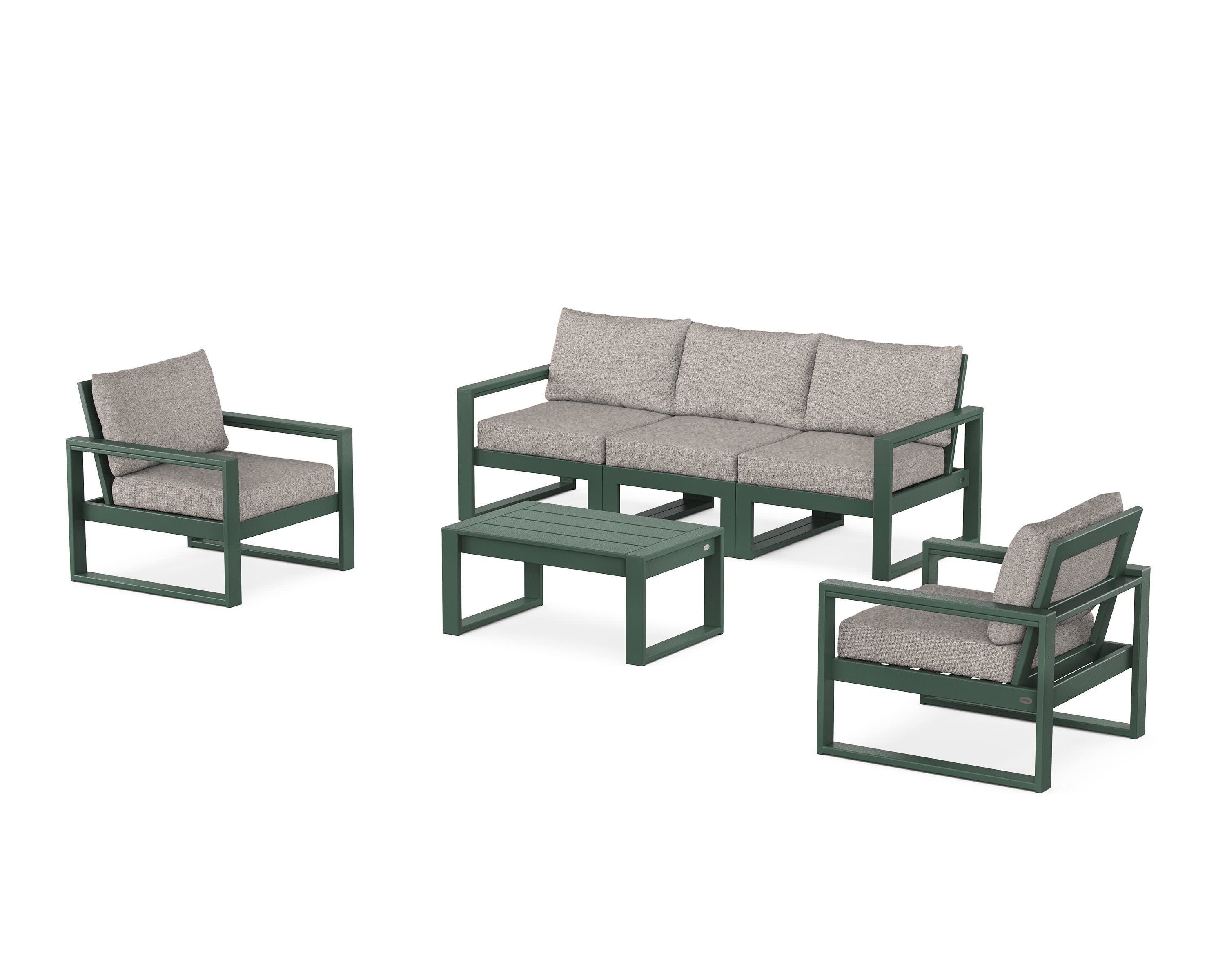 EDGE Sectional 4-Piece Deep Seating Set with Sofa in Green / Weathered Tweed