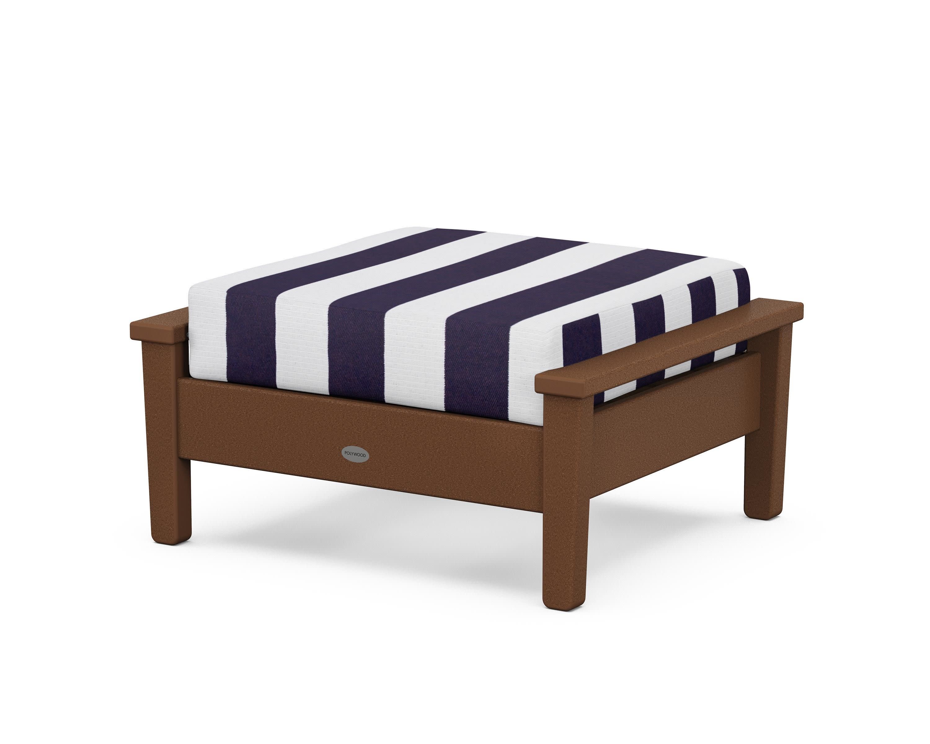 Prescott Deep Seating Ottoman in Teak / Cabana Stripe Navy
