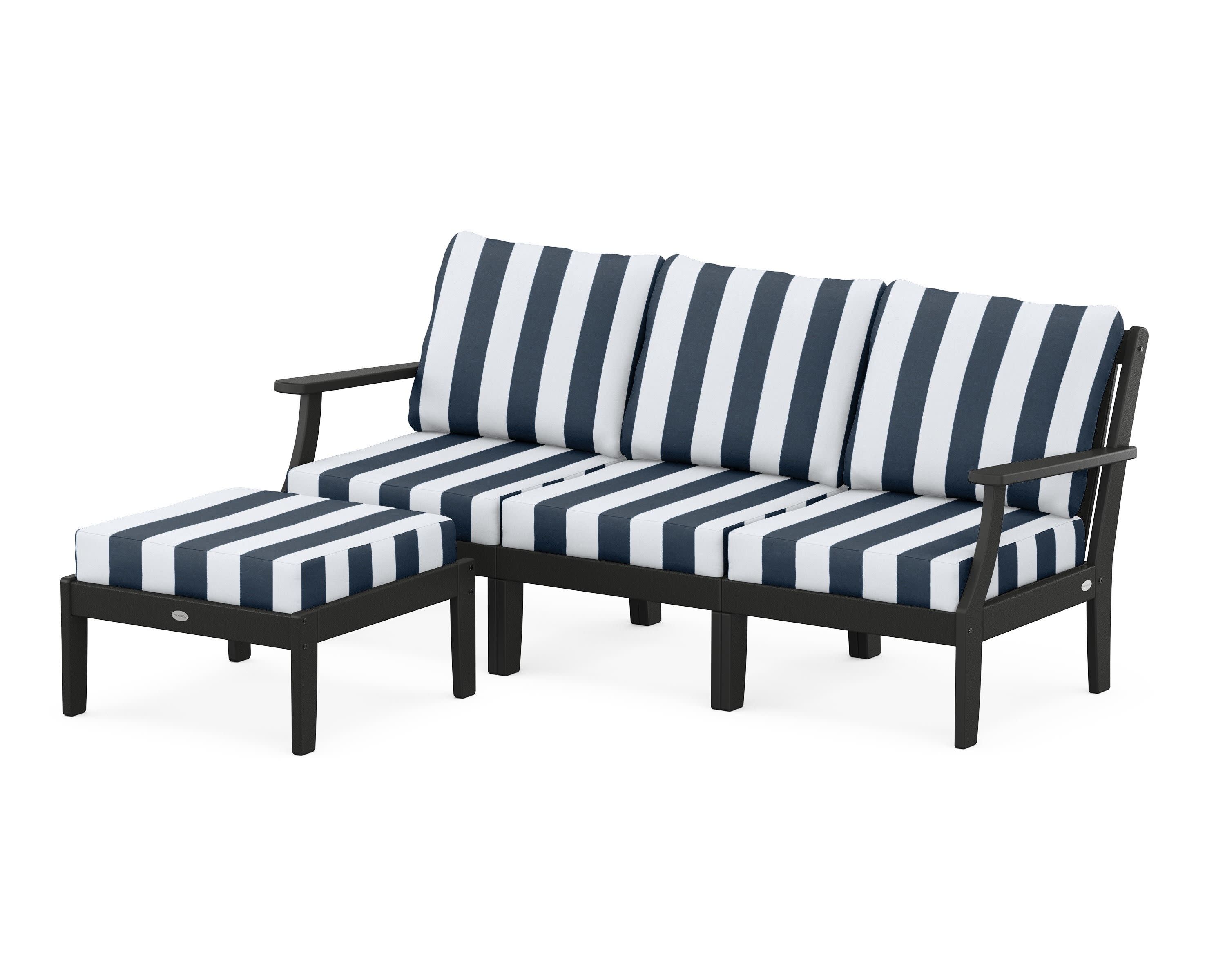Braxton Modular 4-Piece Deep Seating Set with Ottoman in Black / Cabana Stripe Marine Indigo