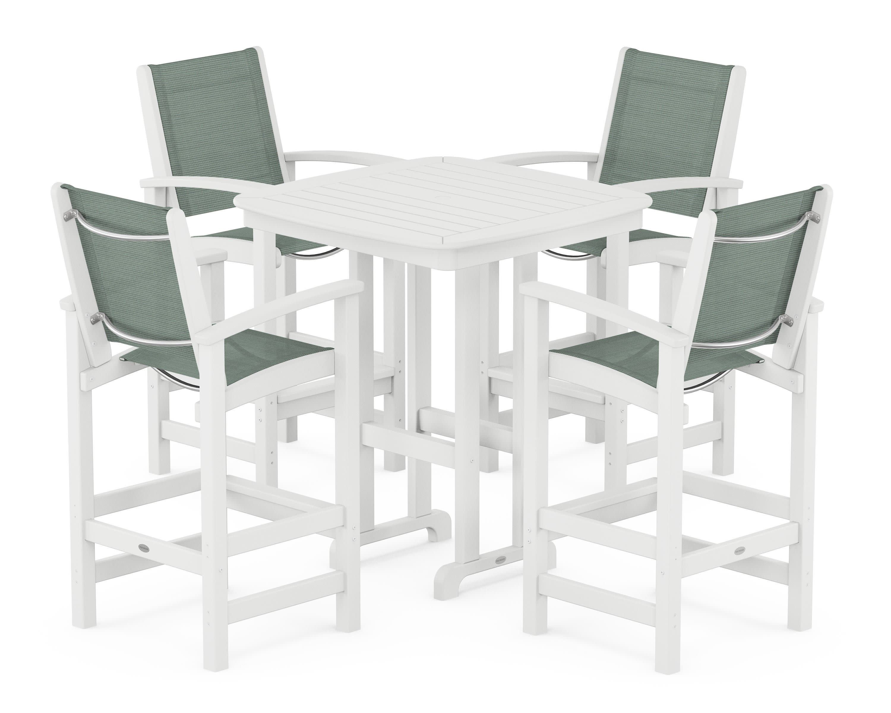 Coastal 5-Piece Bar Set in White / Dupioni Sea Mist Sling
