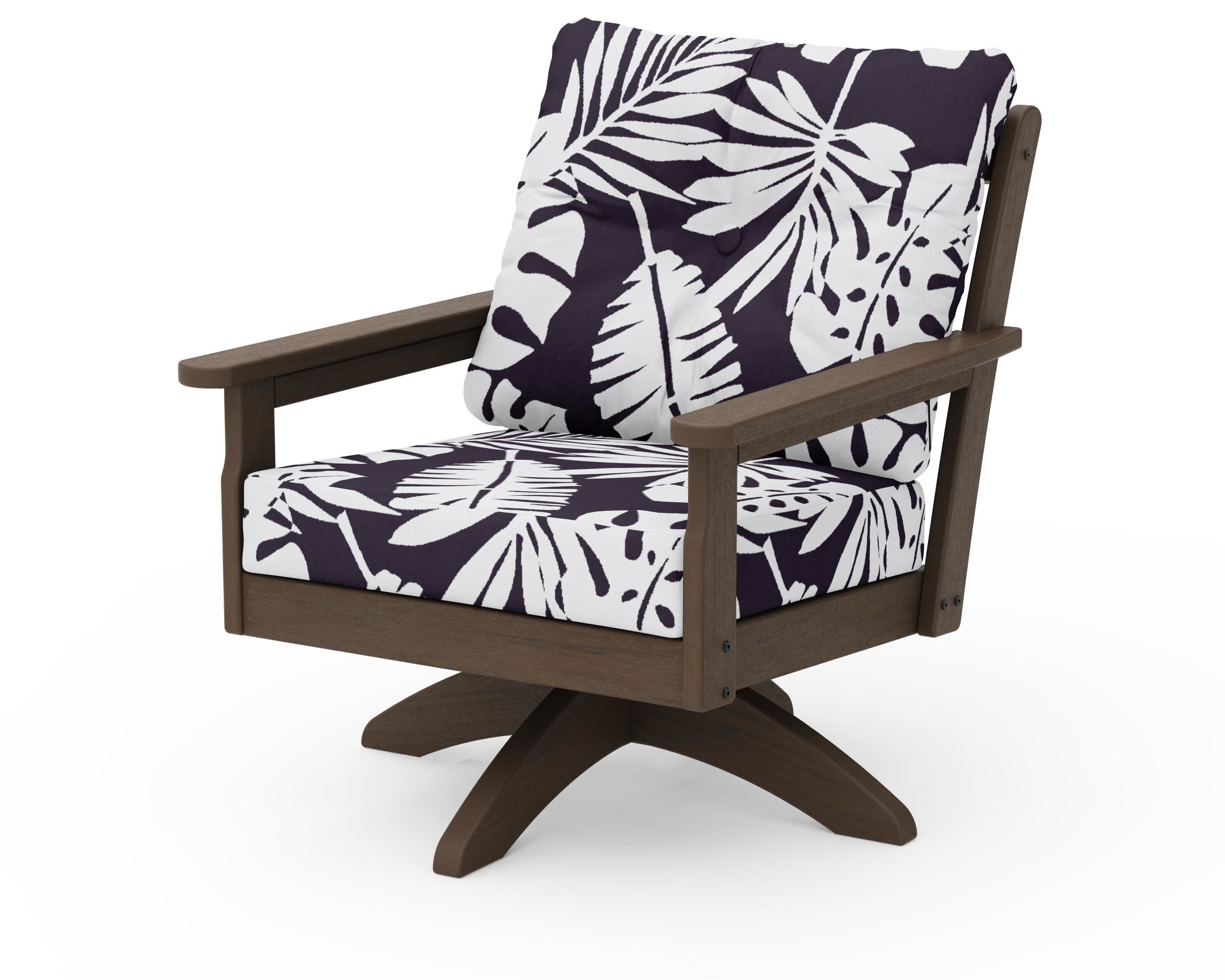 Vineyard Deep Seating Swivel Chair in Kona / Leaf Navy