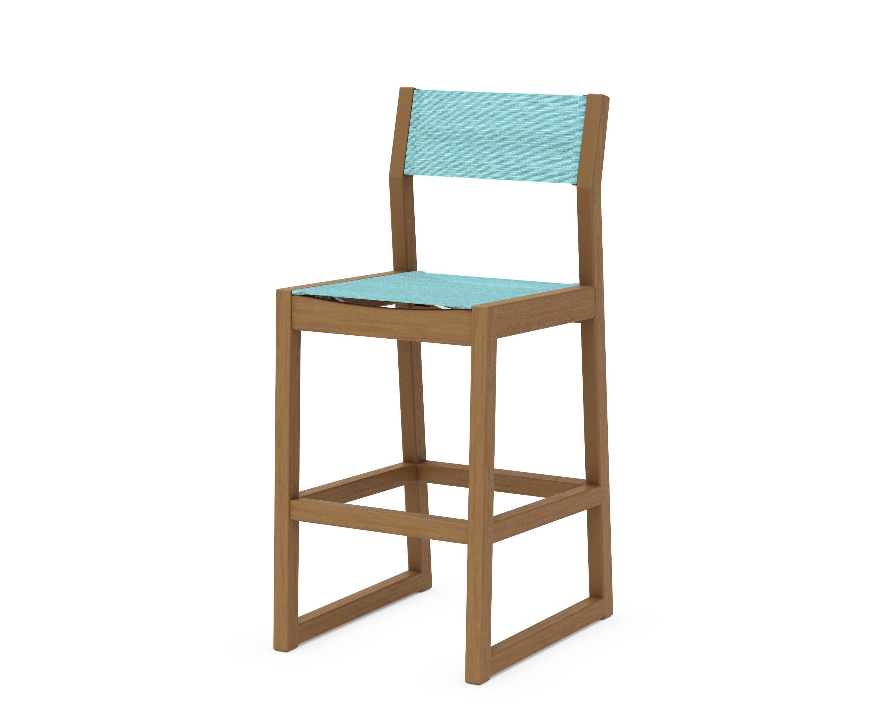EDGE Sling Bar Side Chair in Natural / Dupioni Aquamarine Sling