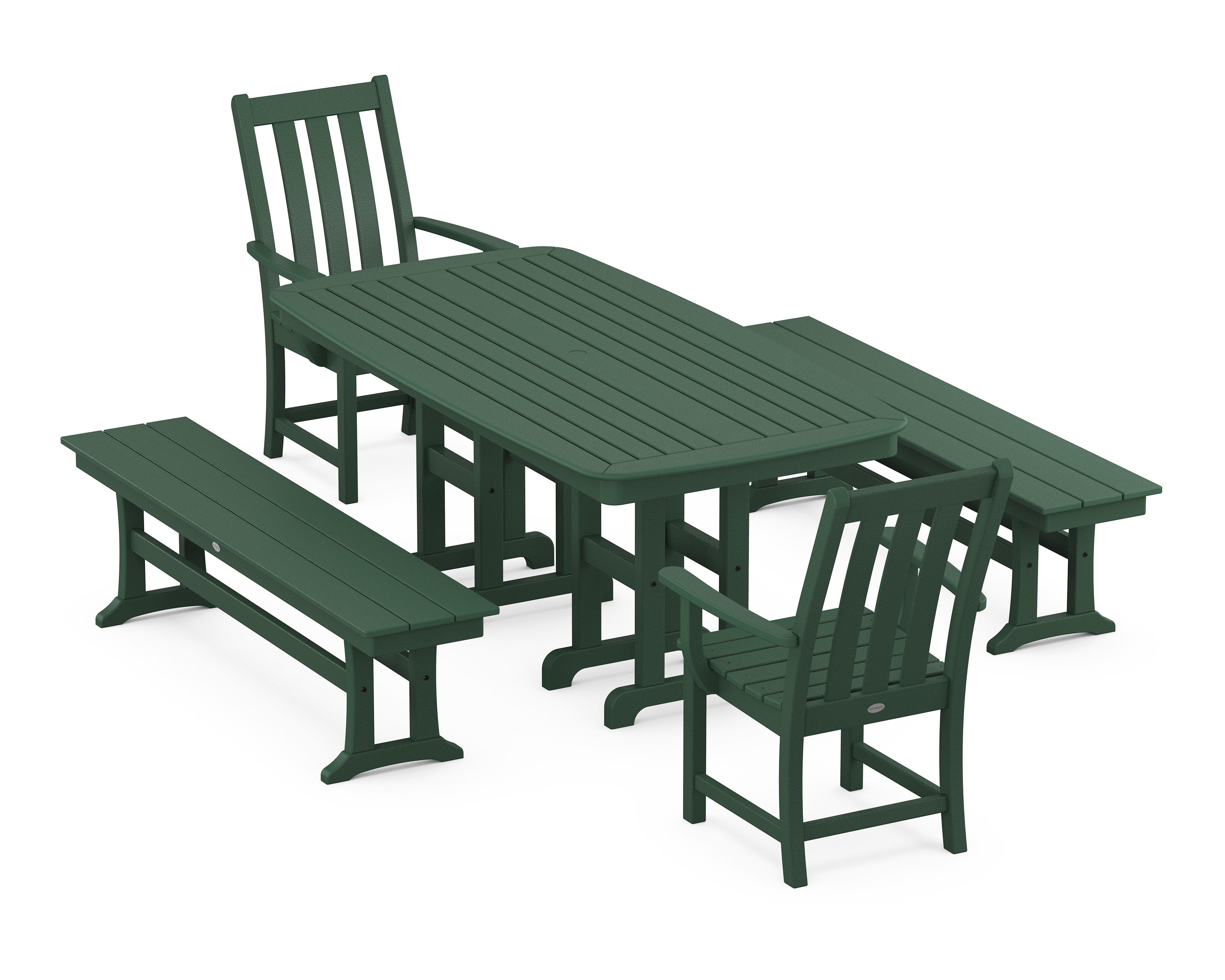 Vineyard 5-Piece Dining Set with Benches in Green