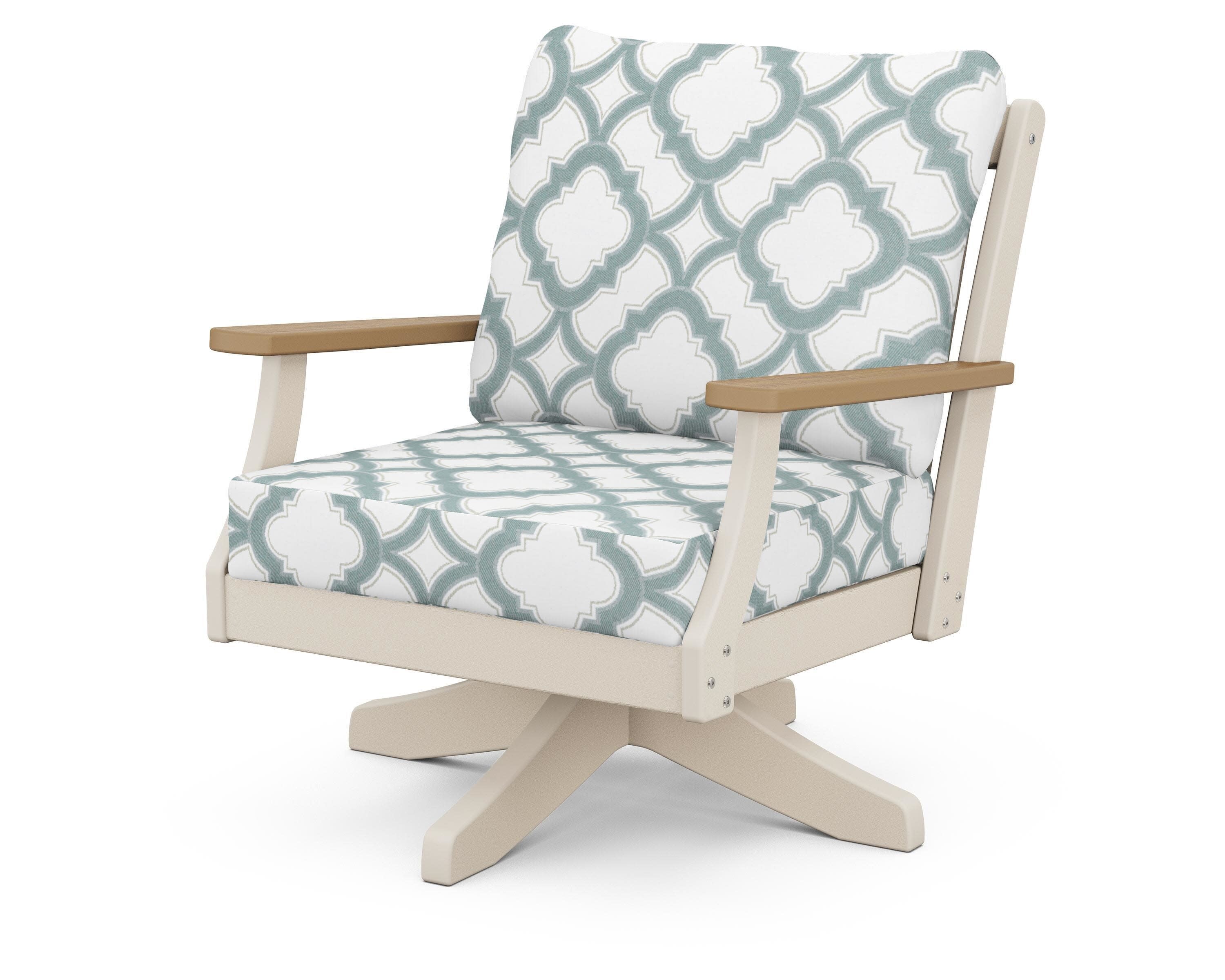 Braxton Deep Seating Swivel Chair in Sand / Natural / Trellis Glacier Spa