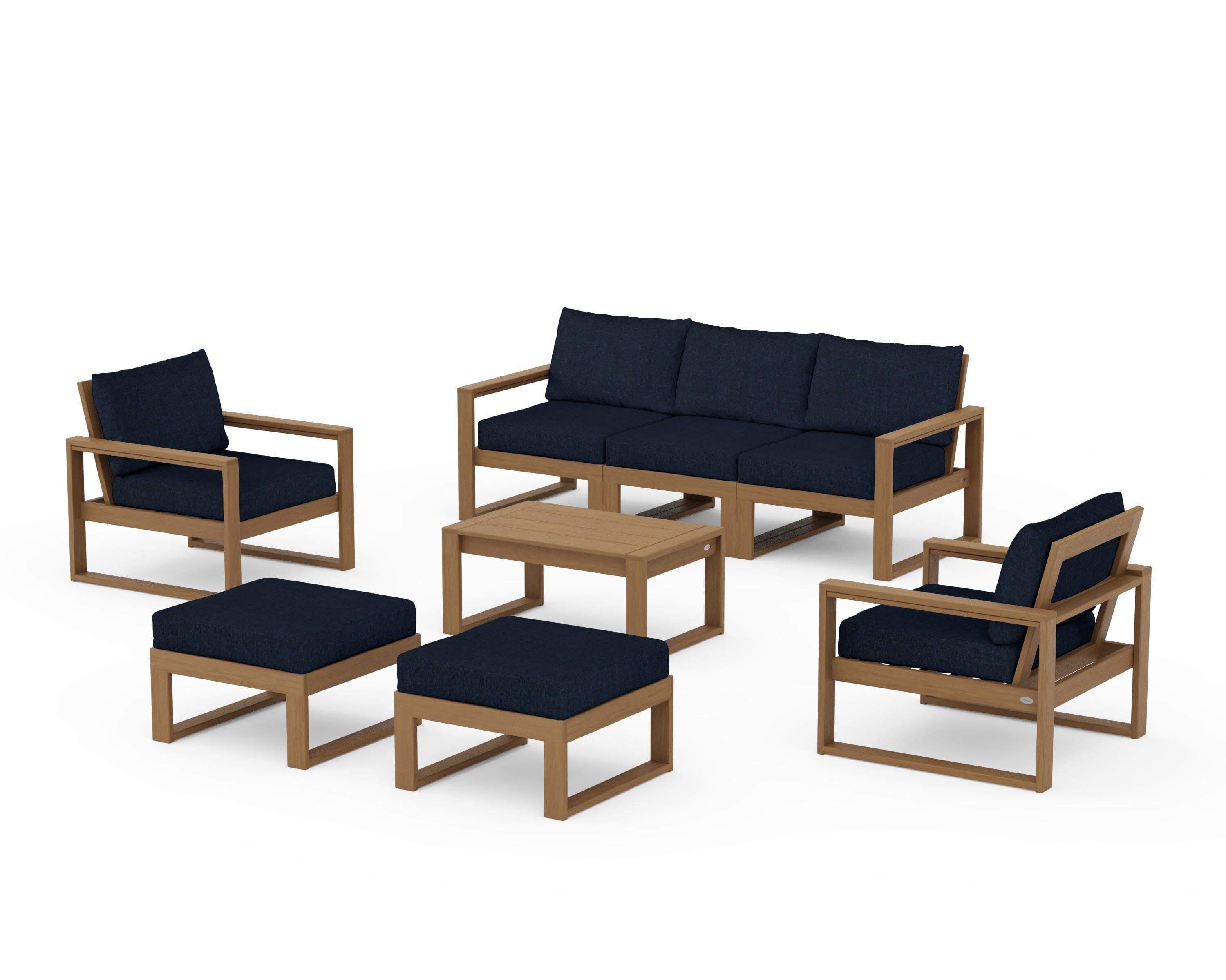 EDGE Sectional 8-Piece Lounge Sofa Set in Natural / Marine Indigo